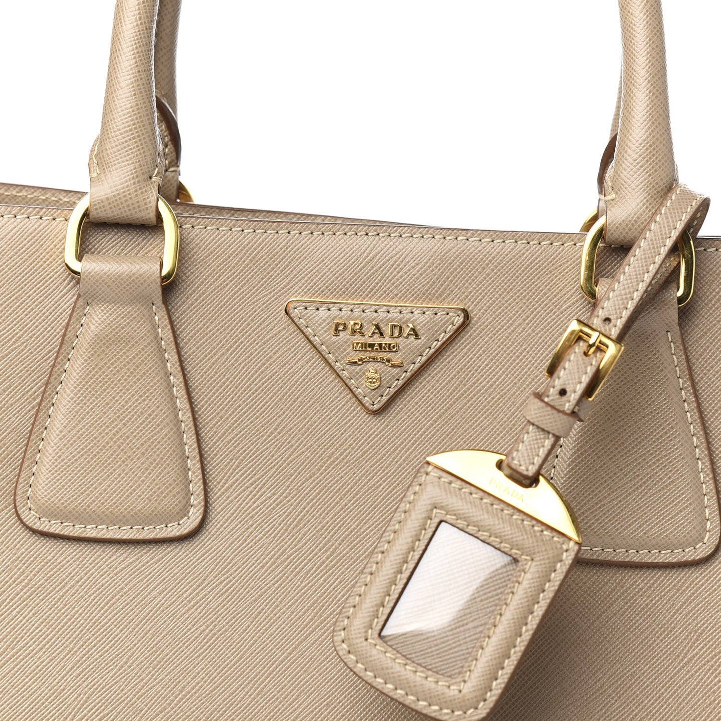 Saffiano Lux Medium Bi-Color Tote Visone Talco