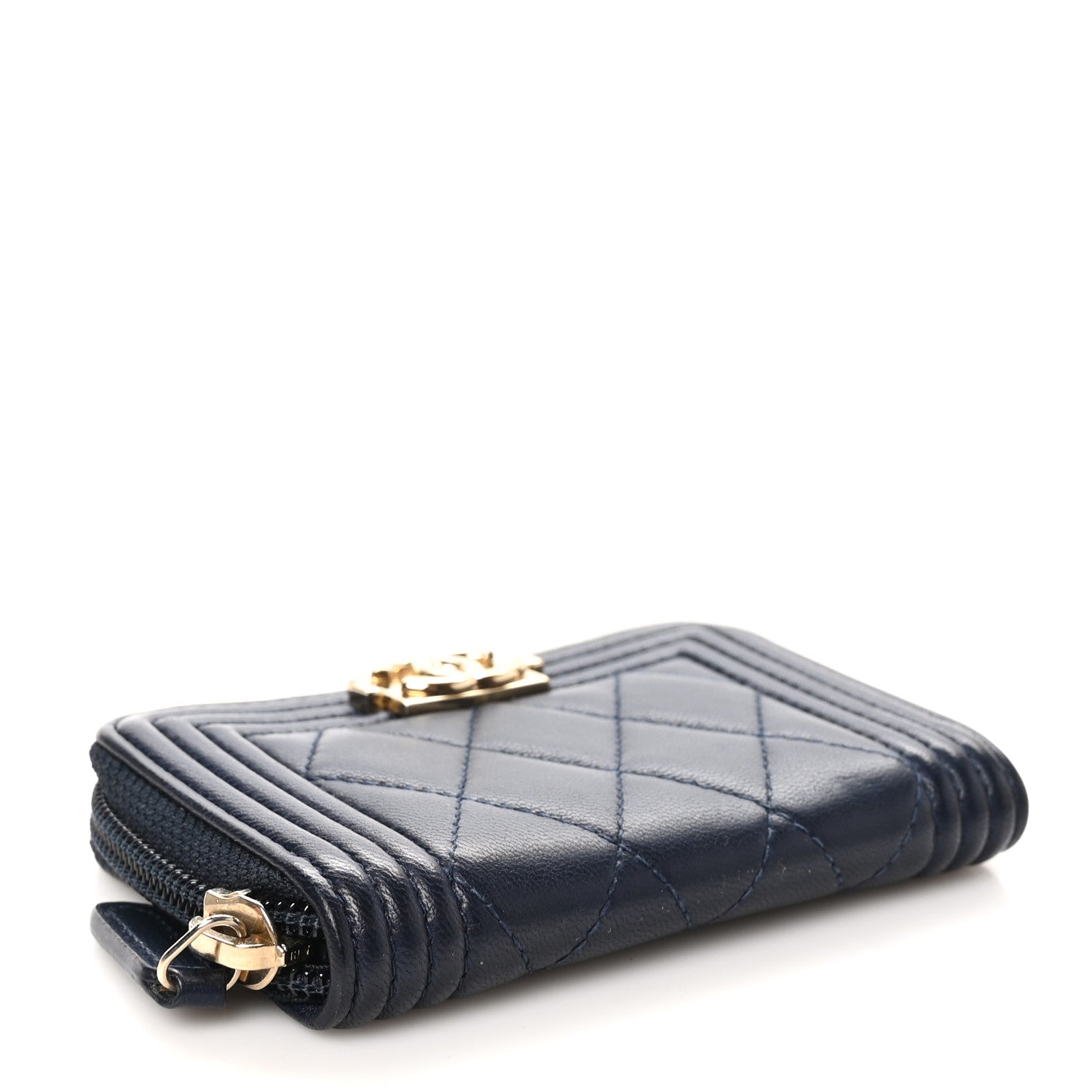 Chanel Lambskin Quilted Zip Around Boy Coin Purse Wallet Navy 4 of 9