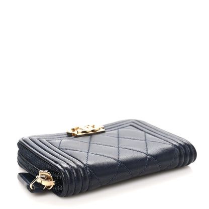 Chanel Lambskin Quilted Zip Around Boy Coin Purse Wallet Navy 4 of 9