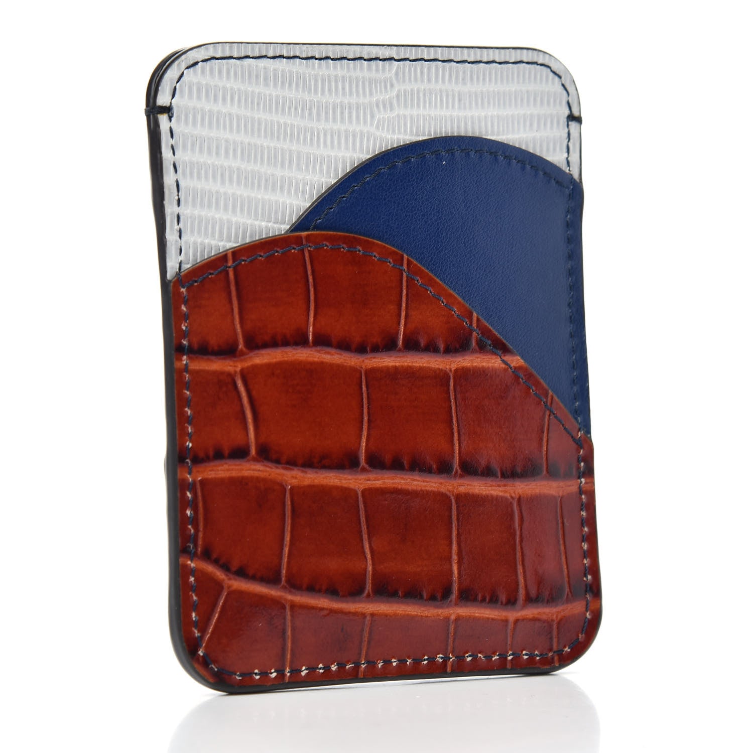 Chloe Calfskin Lizard Crocodile Embossed Walden Card Holder Chestnut Brown 3 of 5