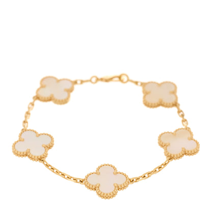 Van Cleef & Arpels 18K Yellow Gold Mother of Pearl 5 Motifs Vintage Alhambra Bracelet 1 of 4