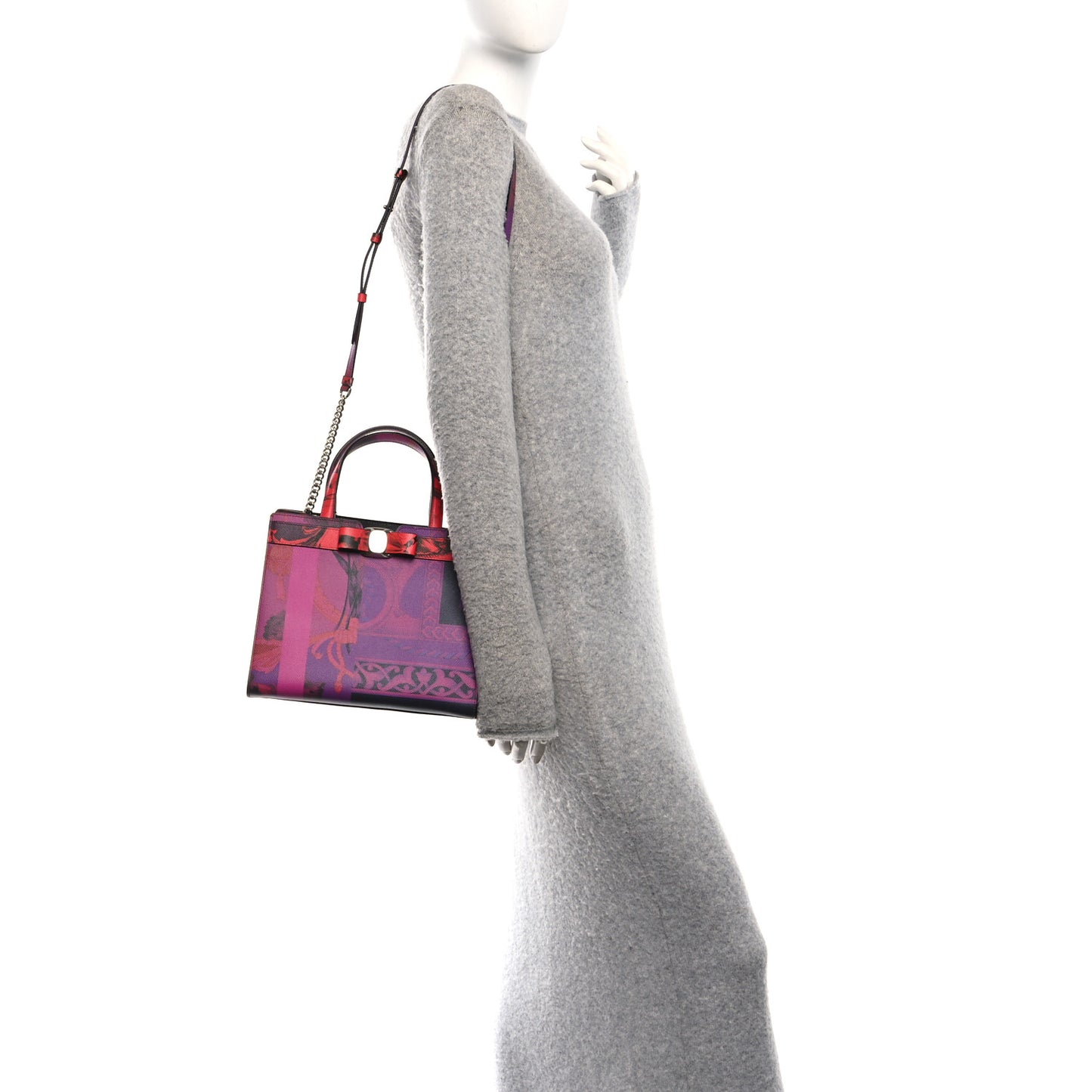 Printed Calfskin Vara Bow Top Handle Tote Multicolor