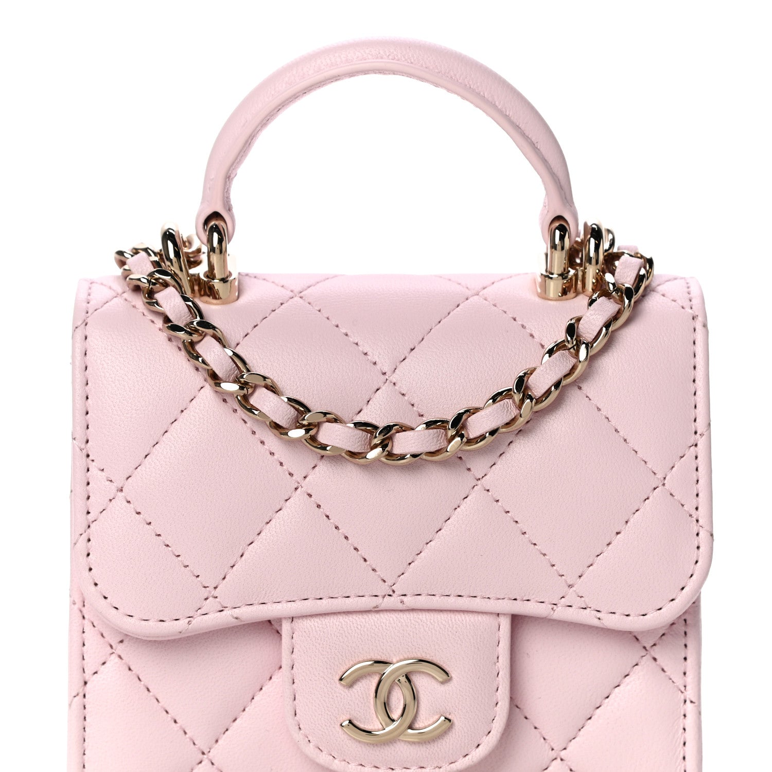 Chanel Lambskin Quilted Top Handle Clutch With Chain Light Pink 8 of 12