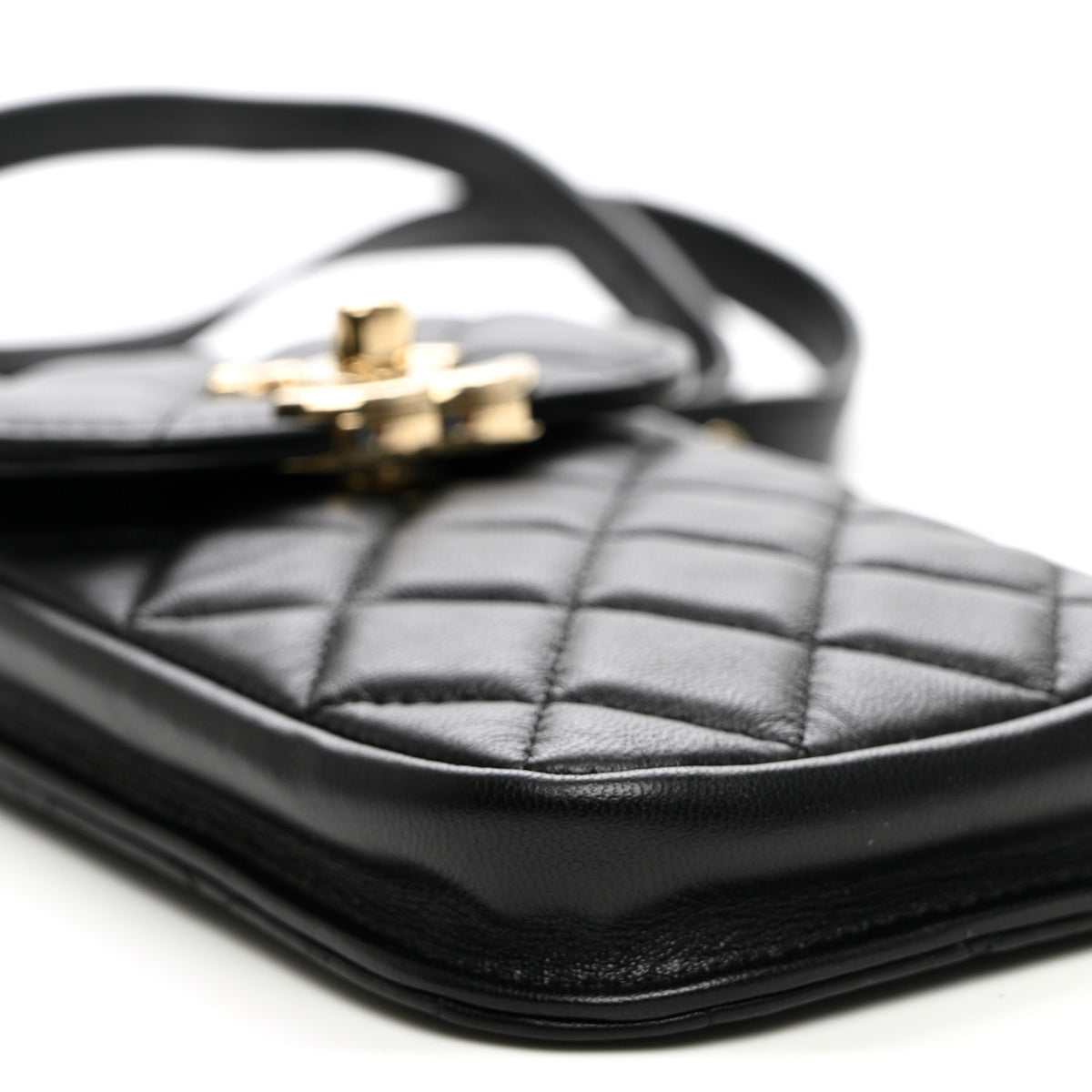 Chanel Lambskin Quilted Phone Chain Clutch Waist Bag Black 10 of 11