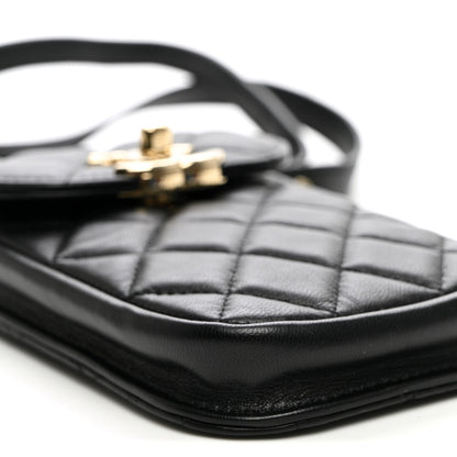Chanel Lambskin Quilted Phone Chain Clutch Waist Bag Black 10 of 11