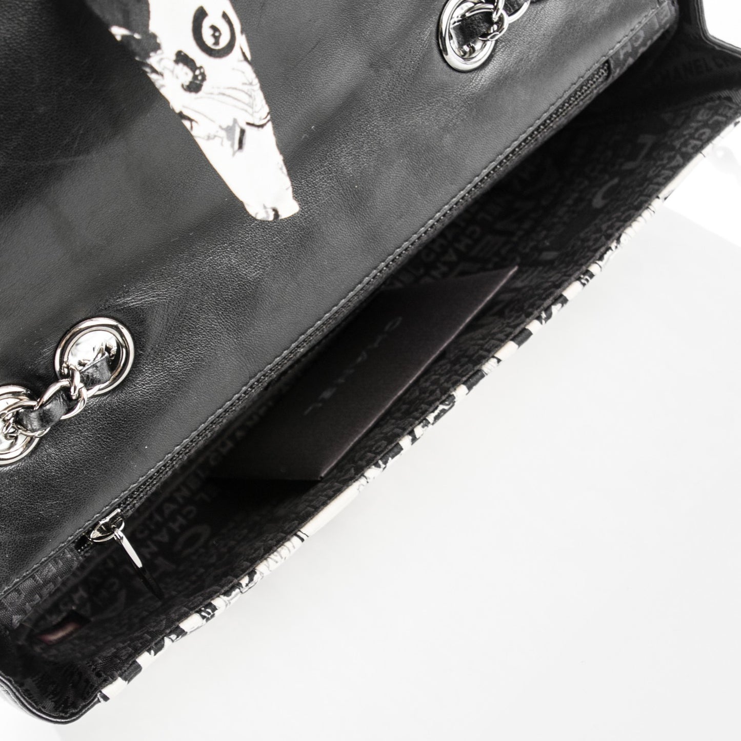 Silk Lambskin Coco Mademoiselle Scarf Flap Bag White Black