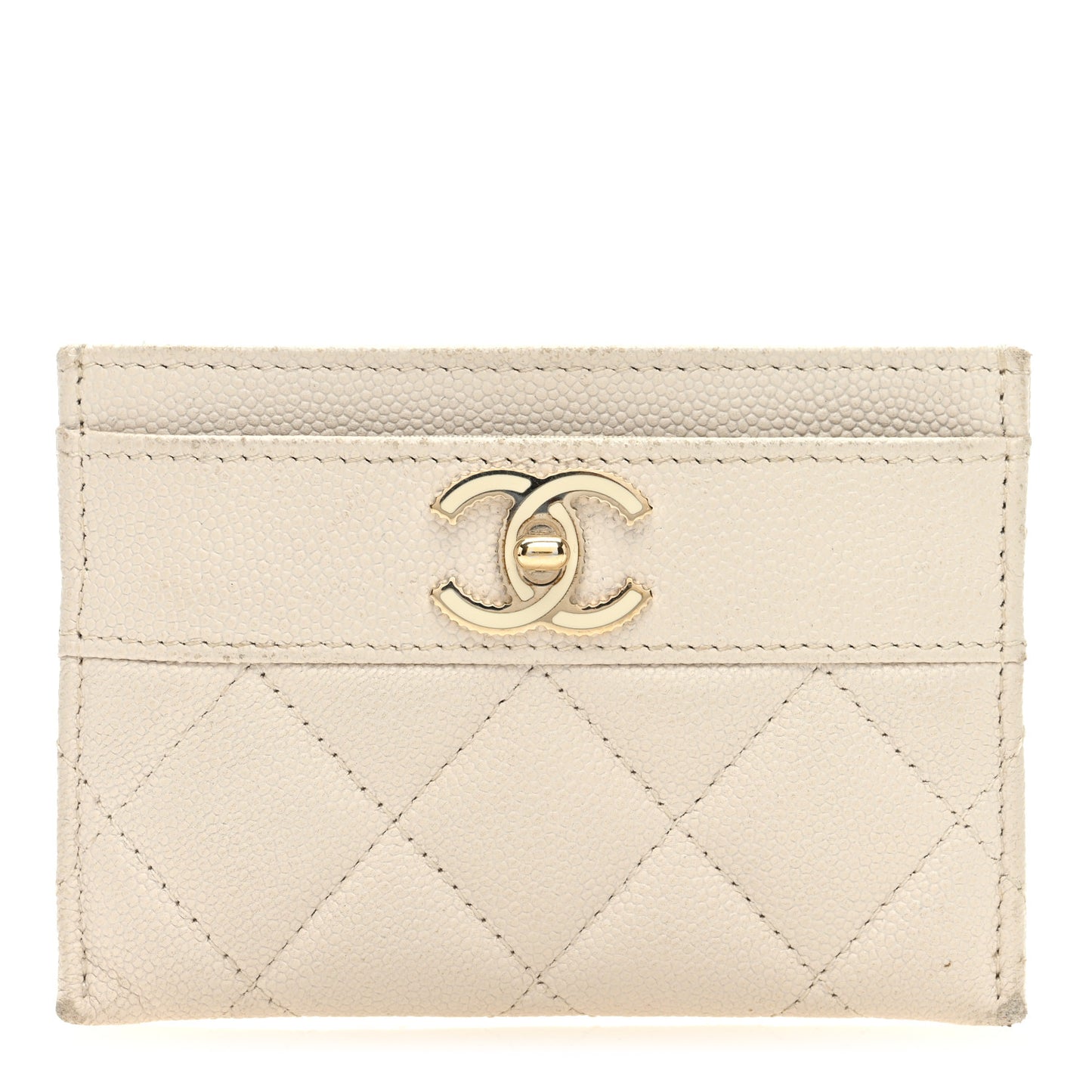 Caviar Quilted Vintage Mademoiselle Card Holder White