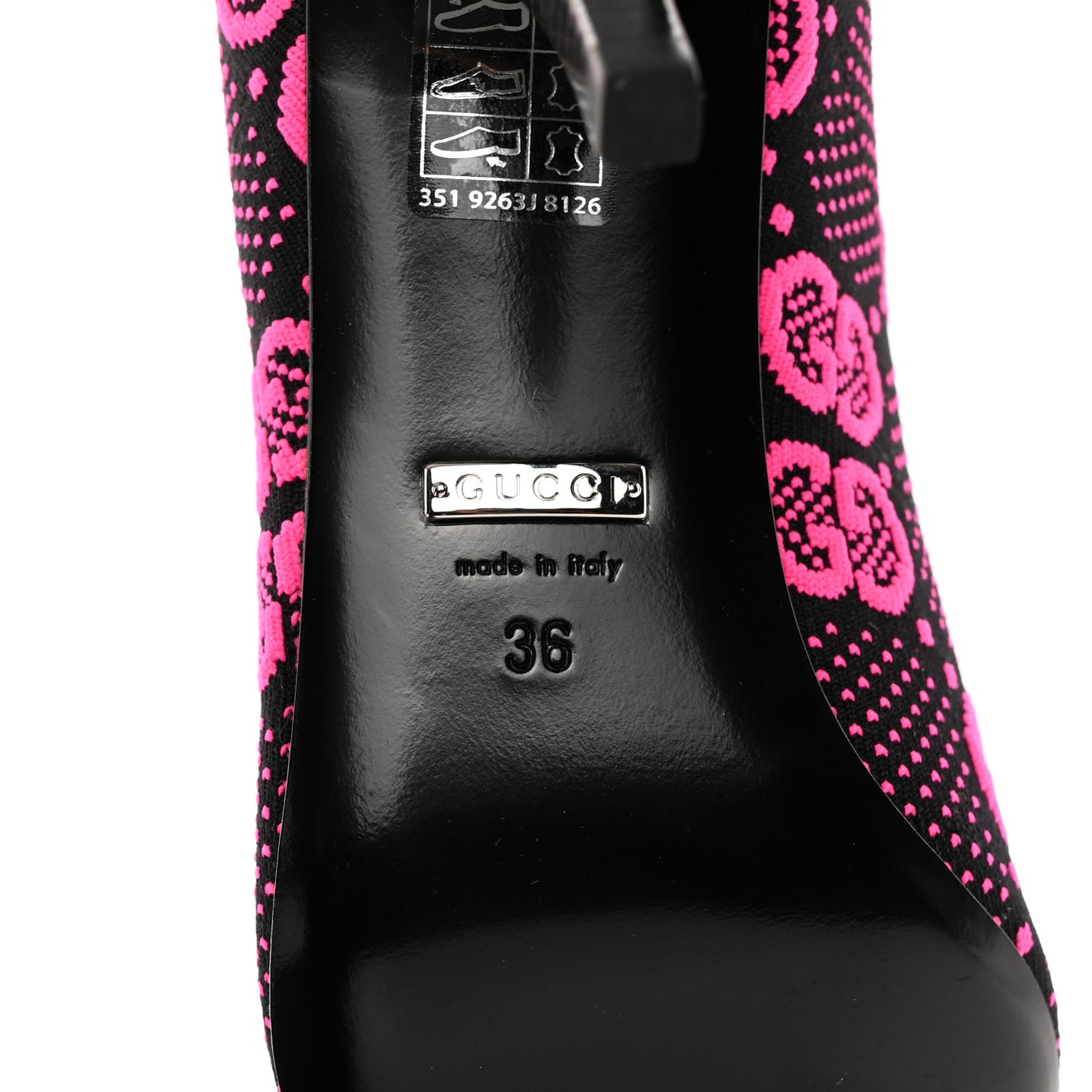 Technical Jersey Knit GG Monogram Square G 75mm Ankle Boots 36 Black Neon Fucsia