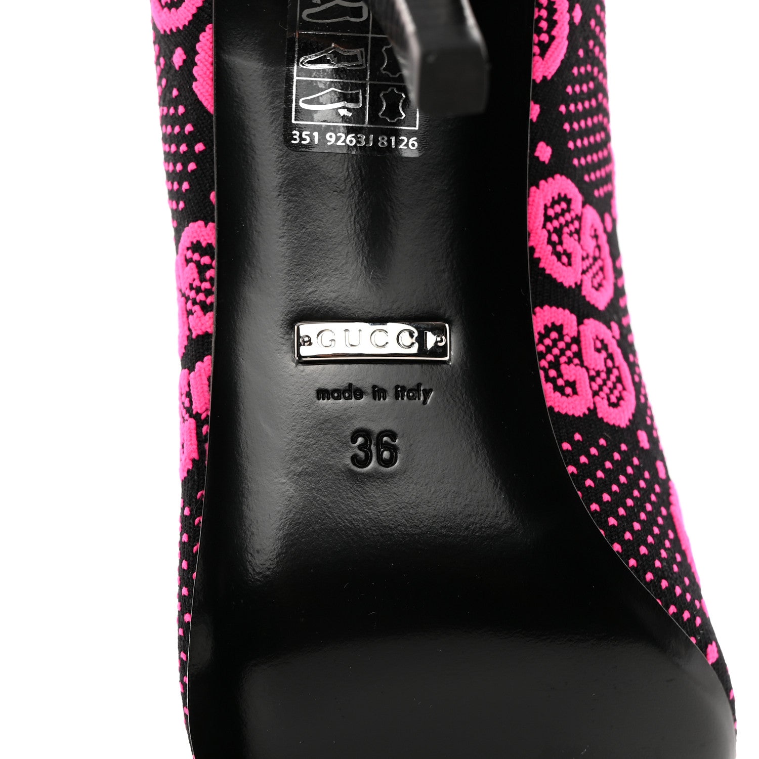 Gucci Technical Jersey Knit GG Monogram Square G 75mm Ankle Boots 36 Black Neon Fucsia 6 of 8