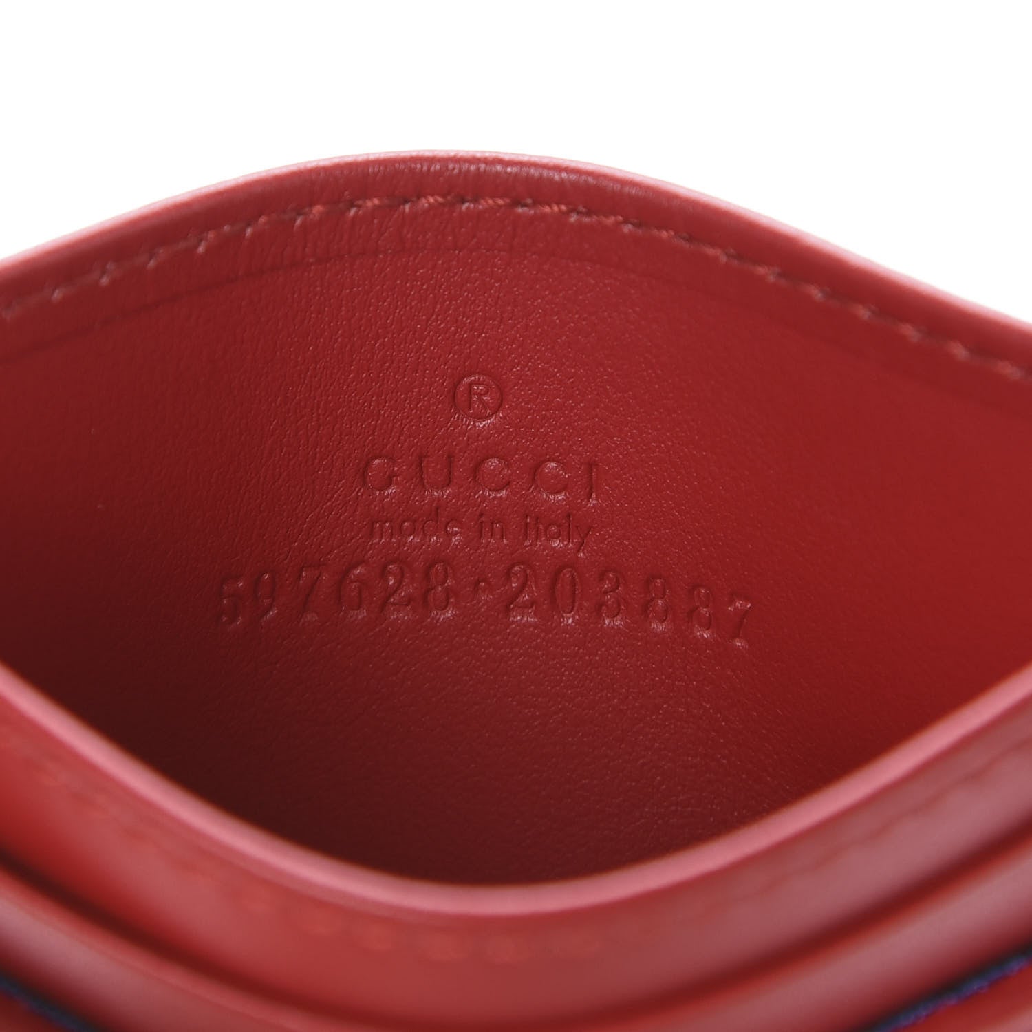 Gucci Calfskin G Rhombus Quilted Card Holder Hibiscus Red 6 of 7