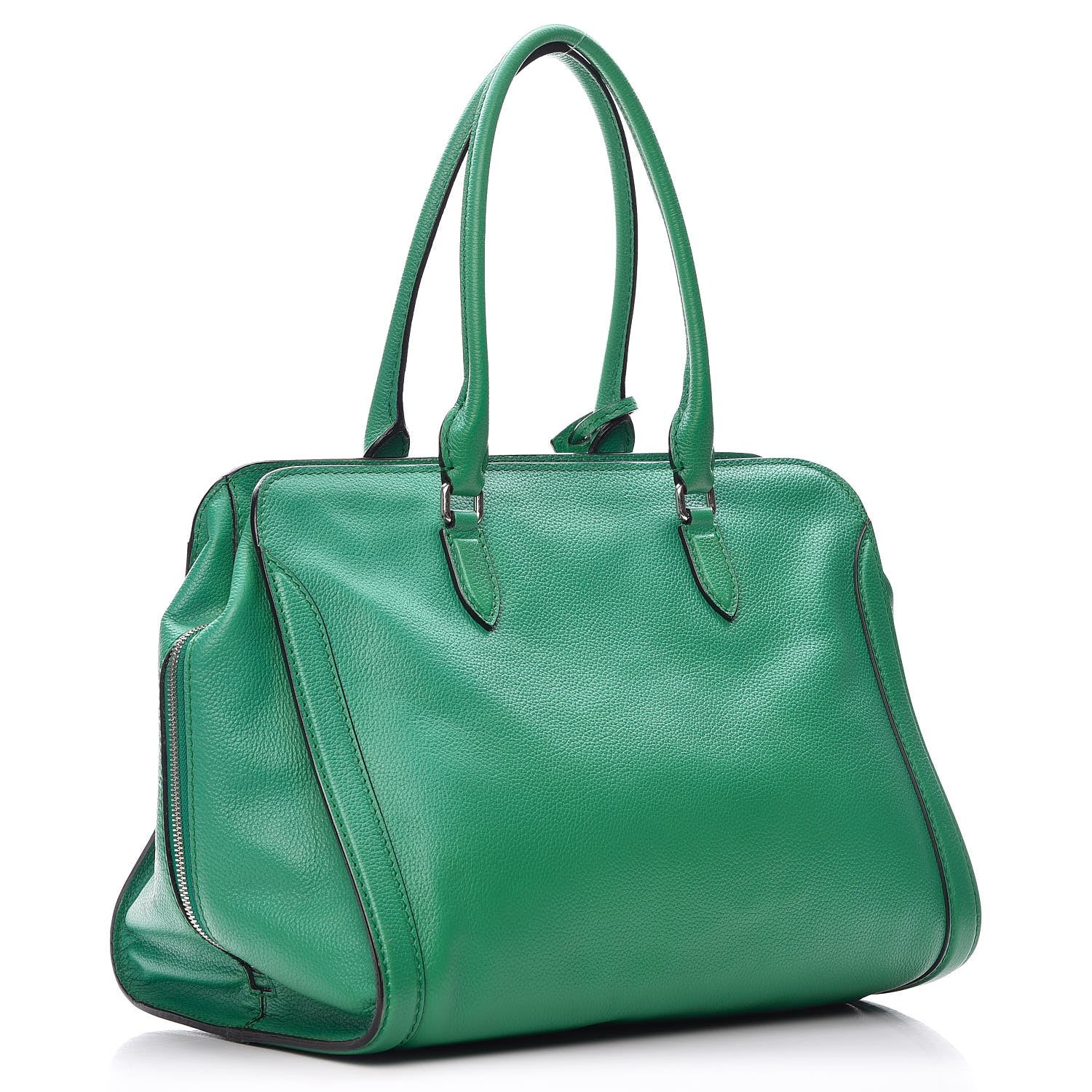 Alexander McQueen Pebbled Calfskin Large Skull Padlock Zip Around Tote Green 3 of 13