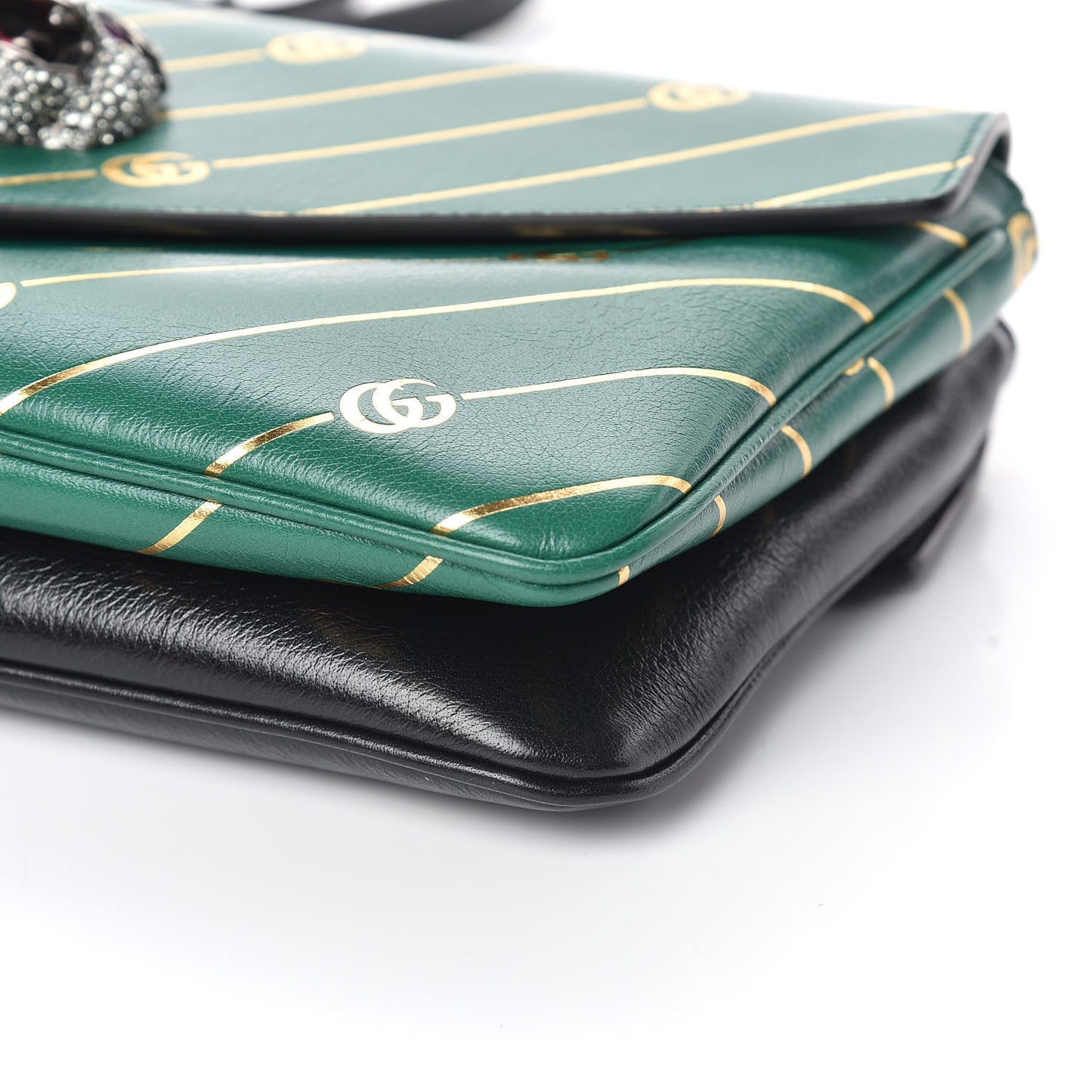Calfskin Diagonal GG Medium Thiara Double Envelope Shoulder Bag Emerald Green Black