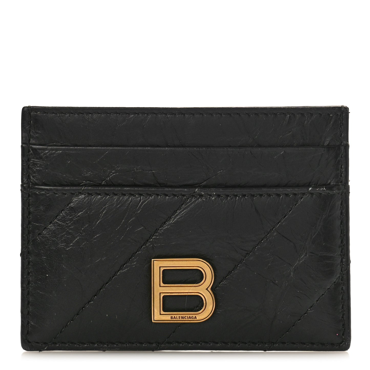 Crushed Calfskin Quilted Crush Card Holder Black