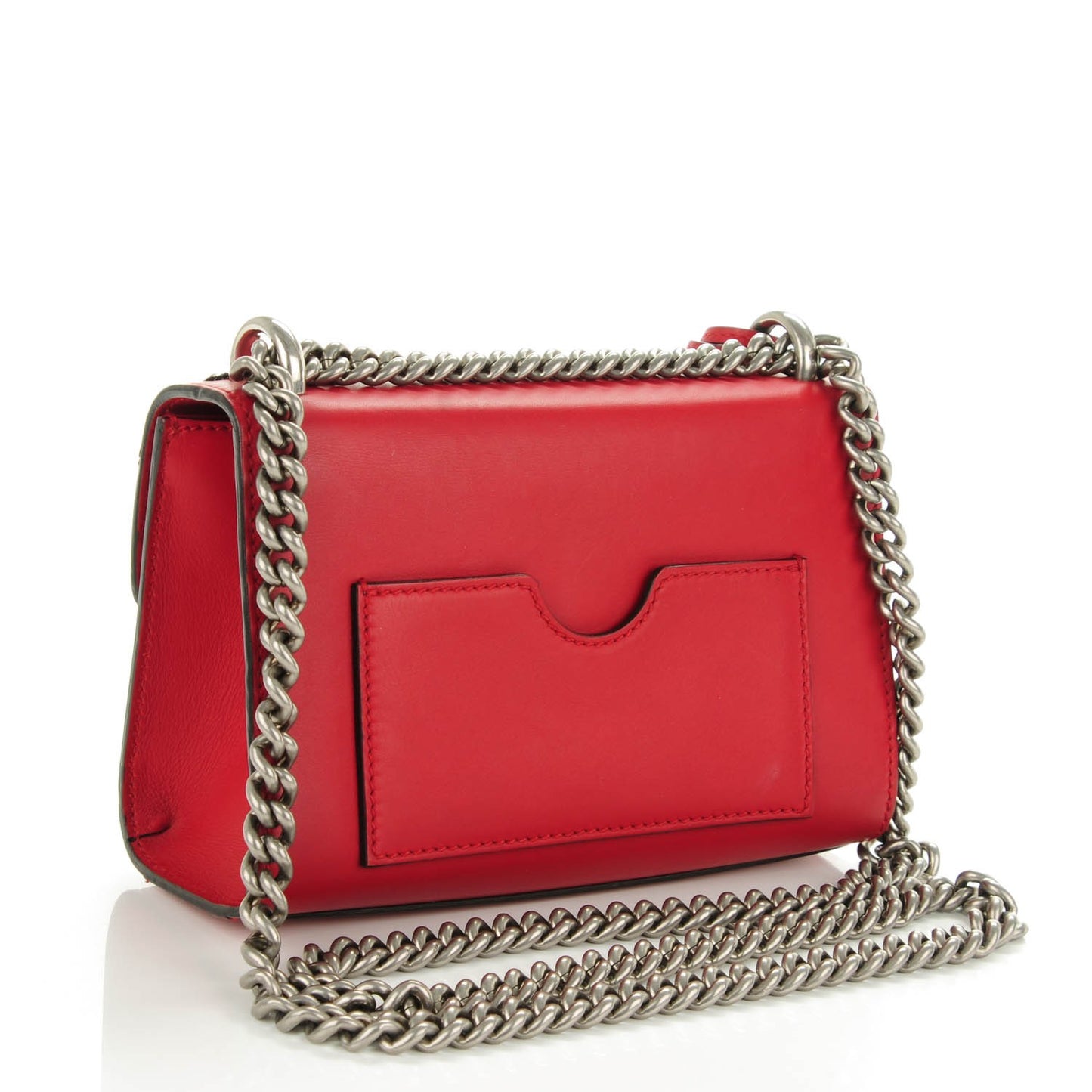 Calfskin Bee Embroidered Small Padlock Shoulder Bag Hibiscus Red