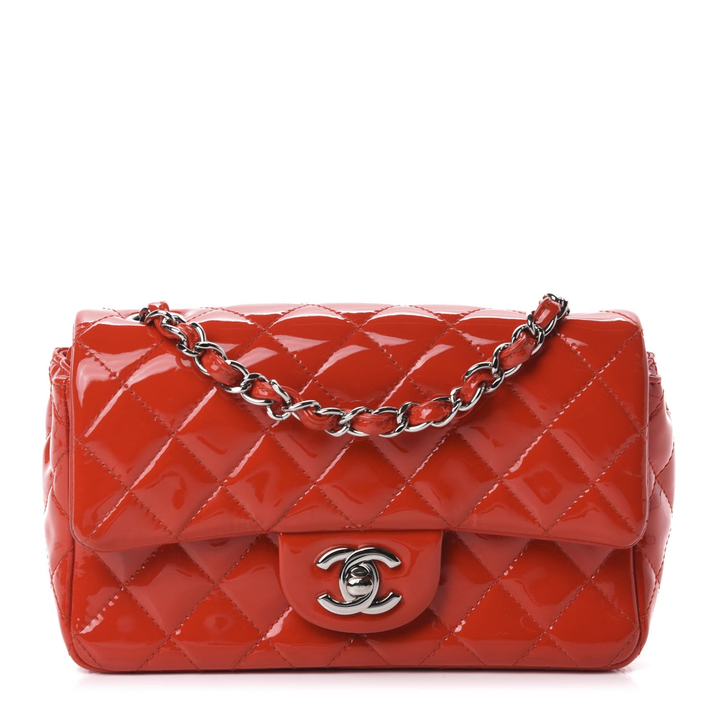 Patent Calfskin Quilted Mini Rectangular Flap Red