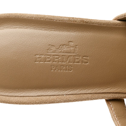 Hermes Suede Goatskin Satin Cute Sandals 36 Beige Argile 7 of 9