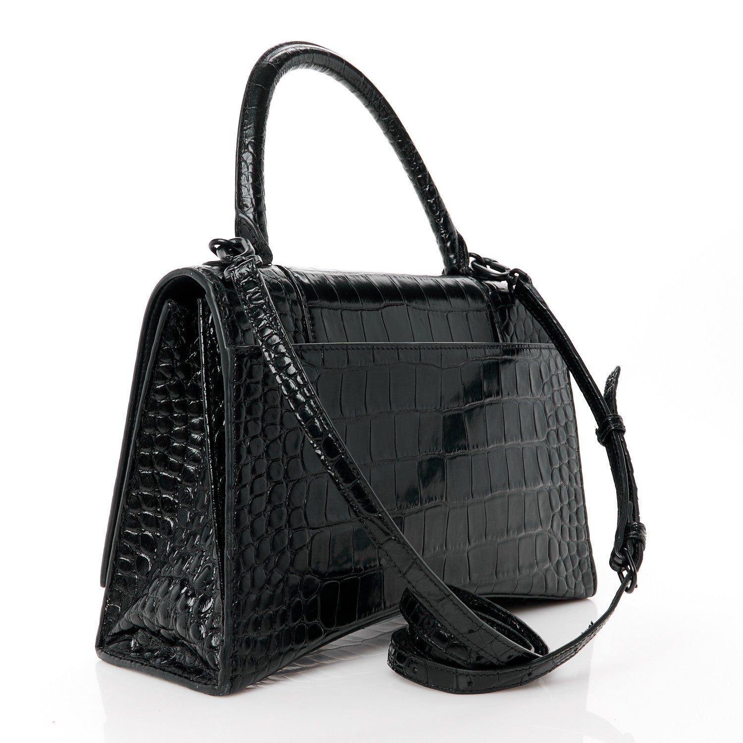 Balenciaga Shiny Calfskin Monochrome Crocodile Embossed Medium Hourglass Top Handle Bag Black 3 of 11