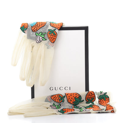 Gucci Tulle Strawberry Embroidered Sheer Gloves S White 5 of 5