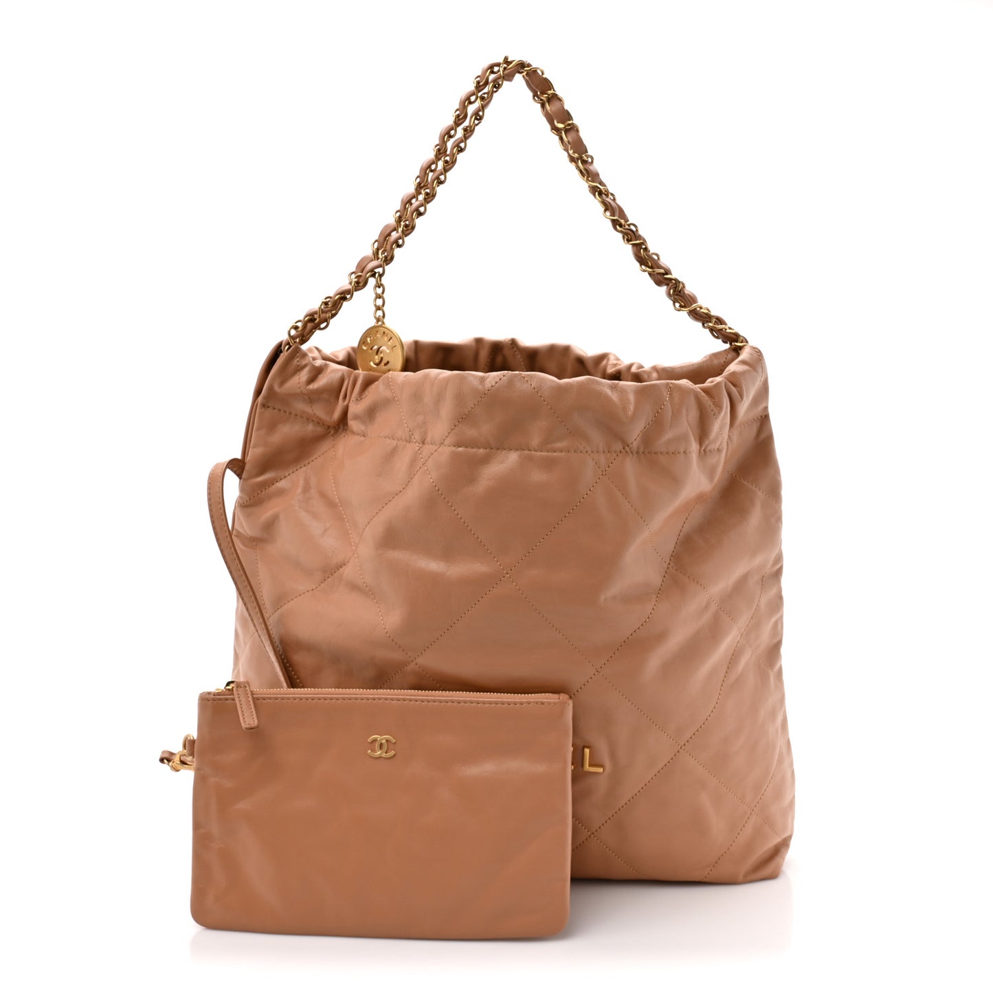 Shiny Calfskin Quilted Chanel 22 Camel