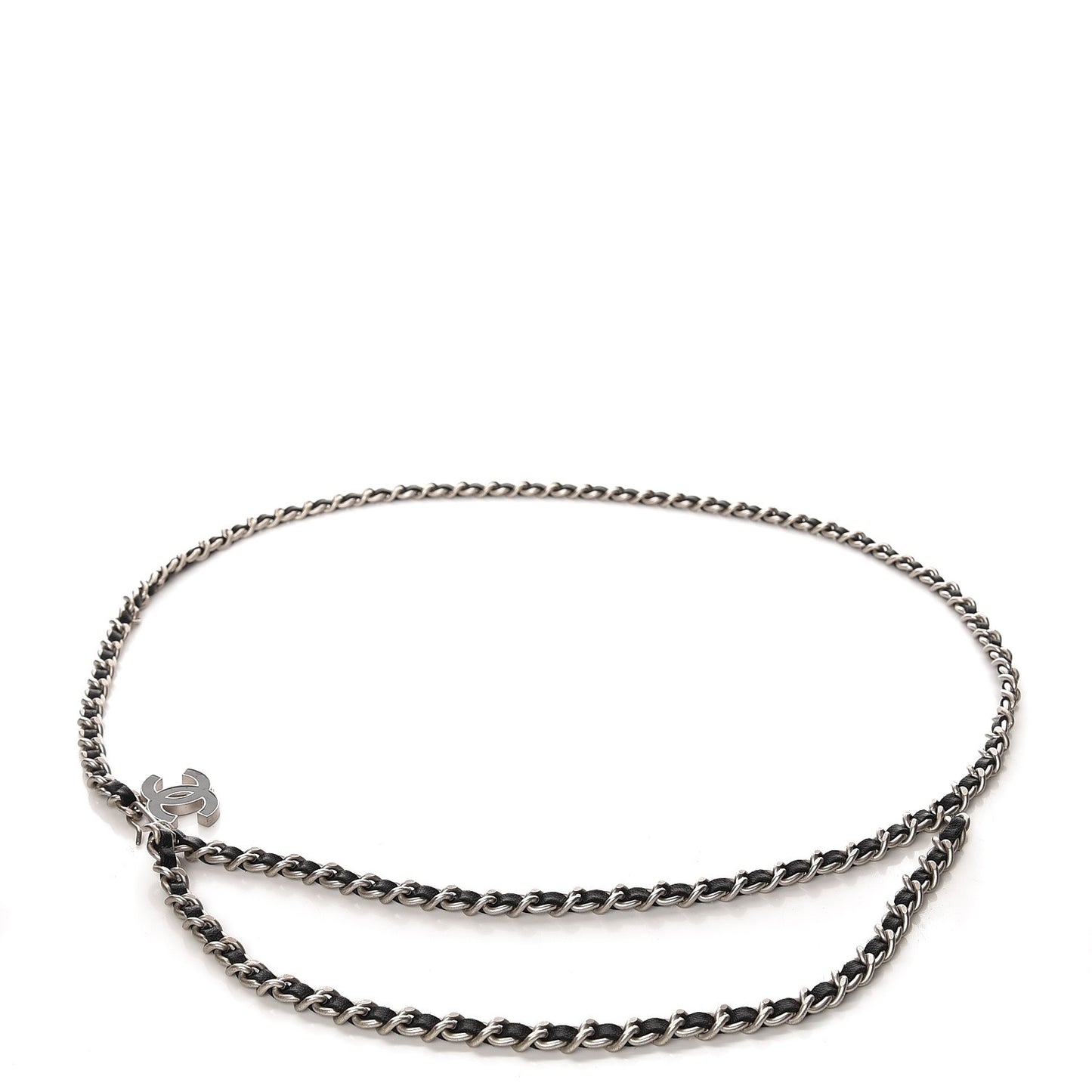Lambskin Enamel CC Chain Belt Black Silver