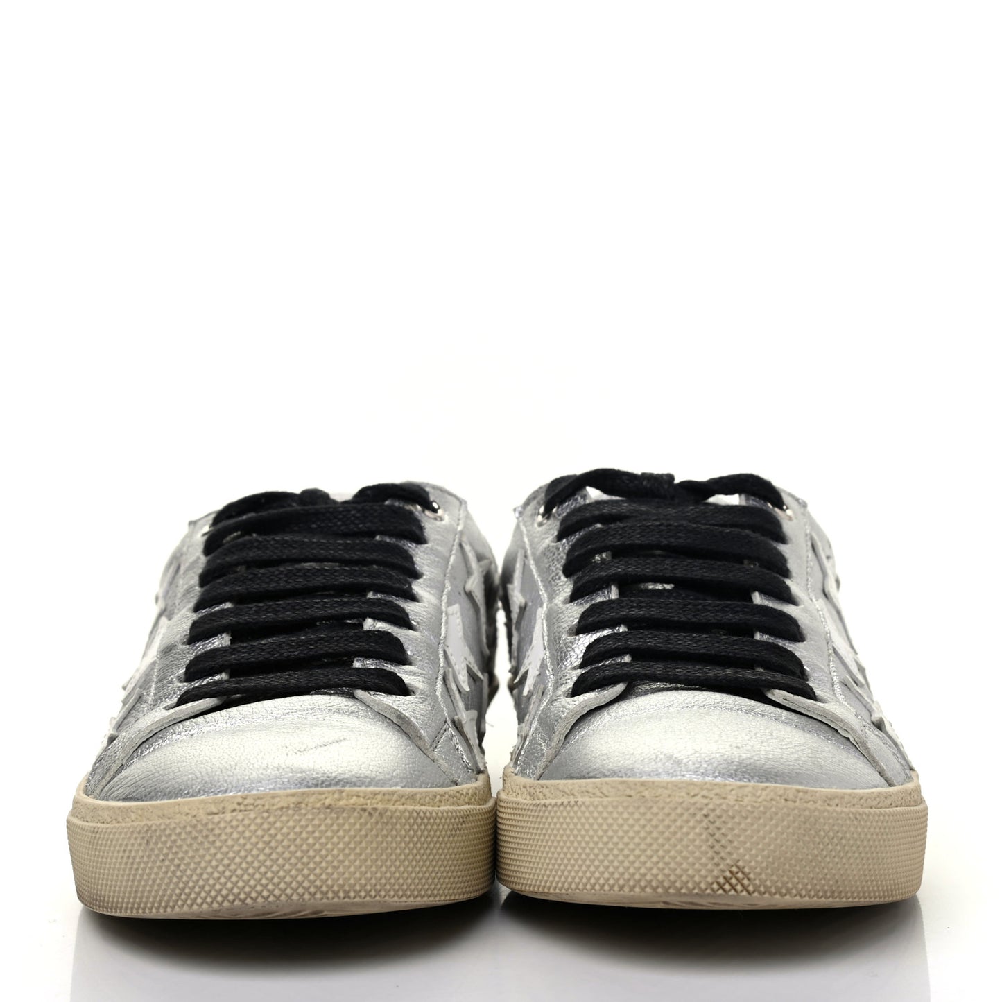 Metallic Calfskin Star Court Sneakers 37.5 Silver