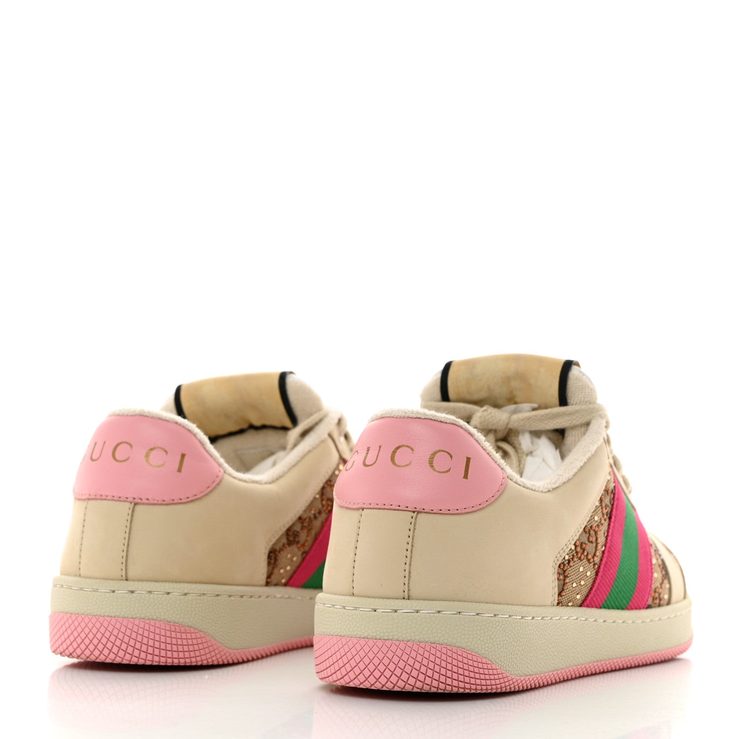 Gucci Calfskin GG Supreme Crystals Web Screener Sneakers 35.5 Beige Ebony Wild Rose 4 of 8