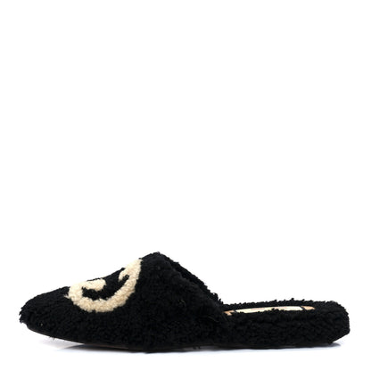 Gucci Shearling Interlocking G Womens Eileen Slippers 37.5 Black Butterscotch 1 of 8