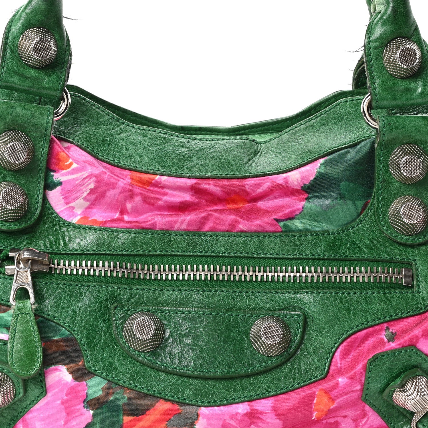 Balenciaga Chevre Satin Giant 21 Silver Hardware City Green Floral 8 of 10