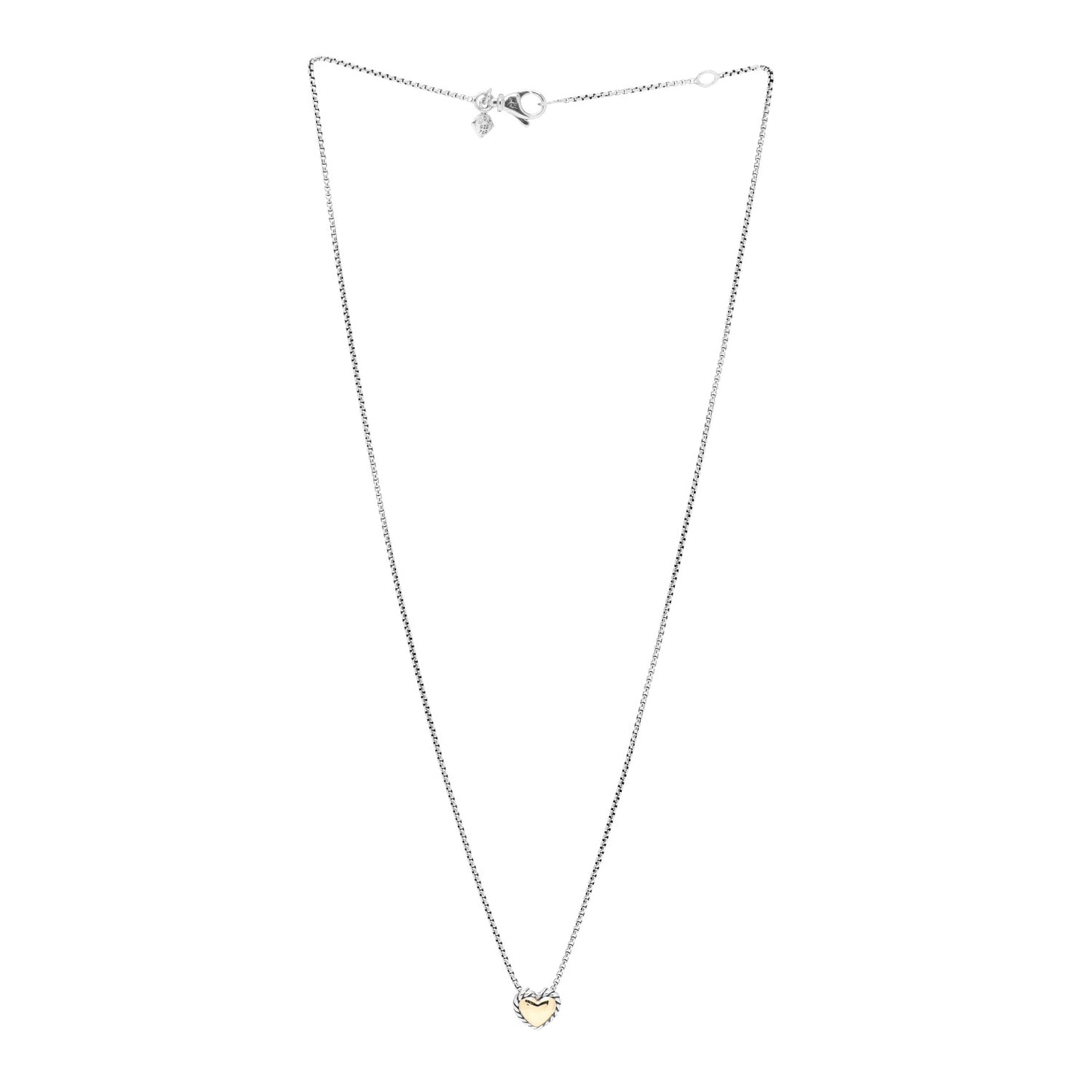 Sterling Silver 18K Yellow Gold Cable Cookie Heart Pendant Necklace