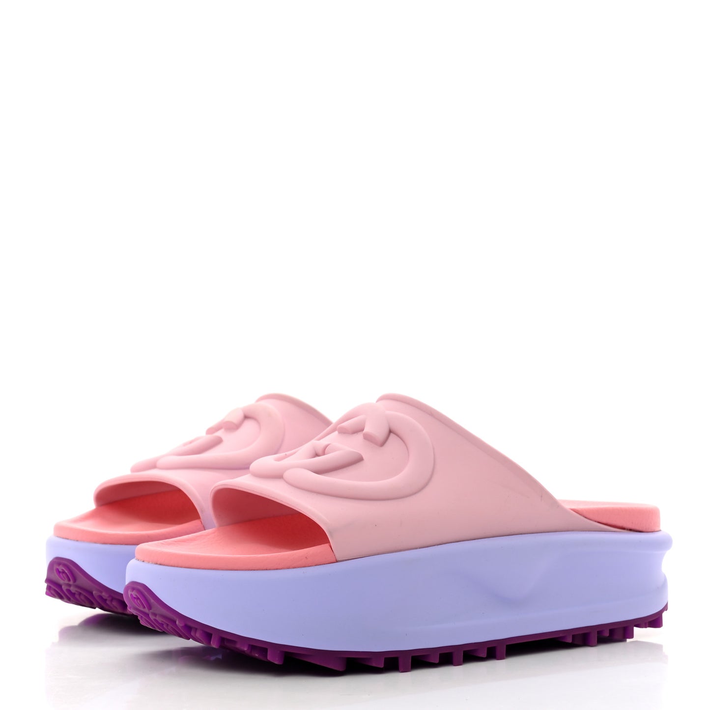 Soft Rubber Womens Interlocking G Platform 42mm Slide Sandals 36 Sugar Pink