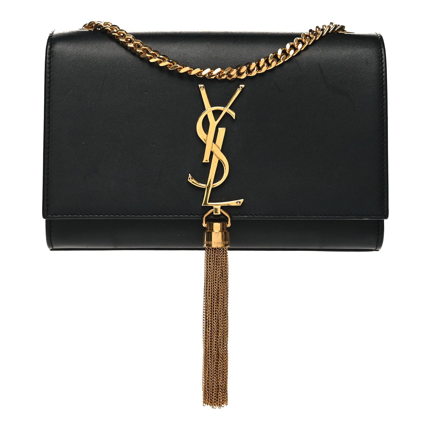 Calfskin Small Classic Monogram Kate Tassel Satchel Black