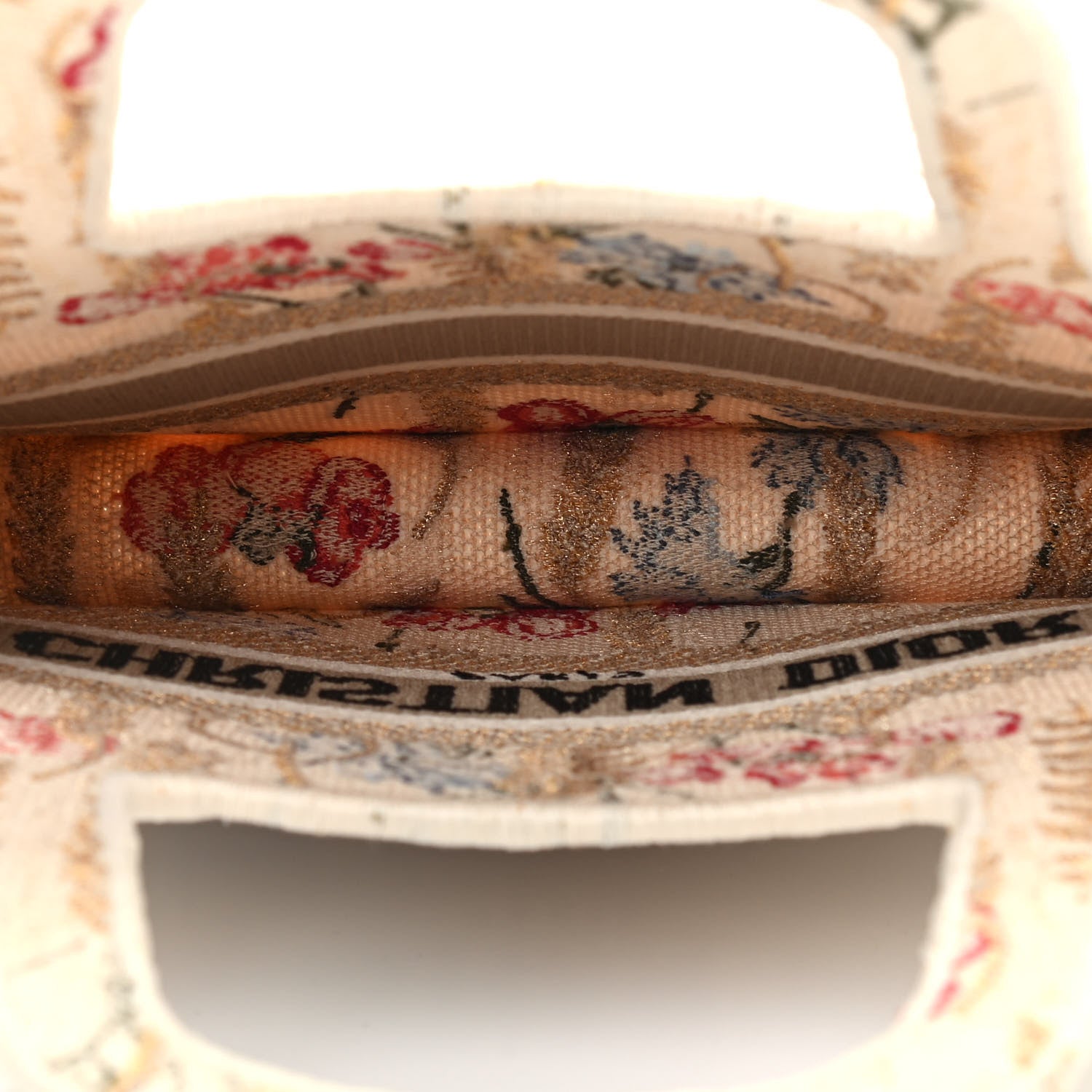 Christian Dior Canvas Embroidered Hibiscus Printed Mini Book Tote Beige Multicolor 5 of 9