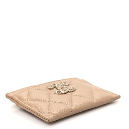 Chanel Caviar Quilted Crystal Card Holder Beige 4 of 8