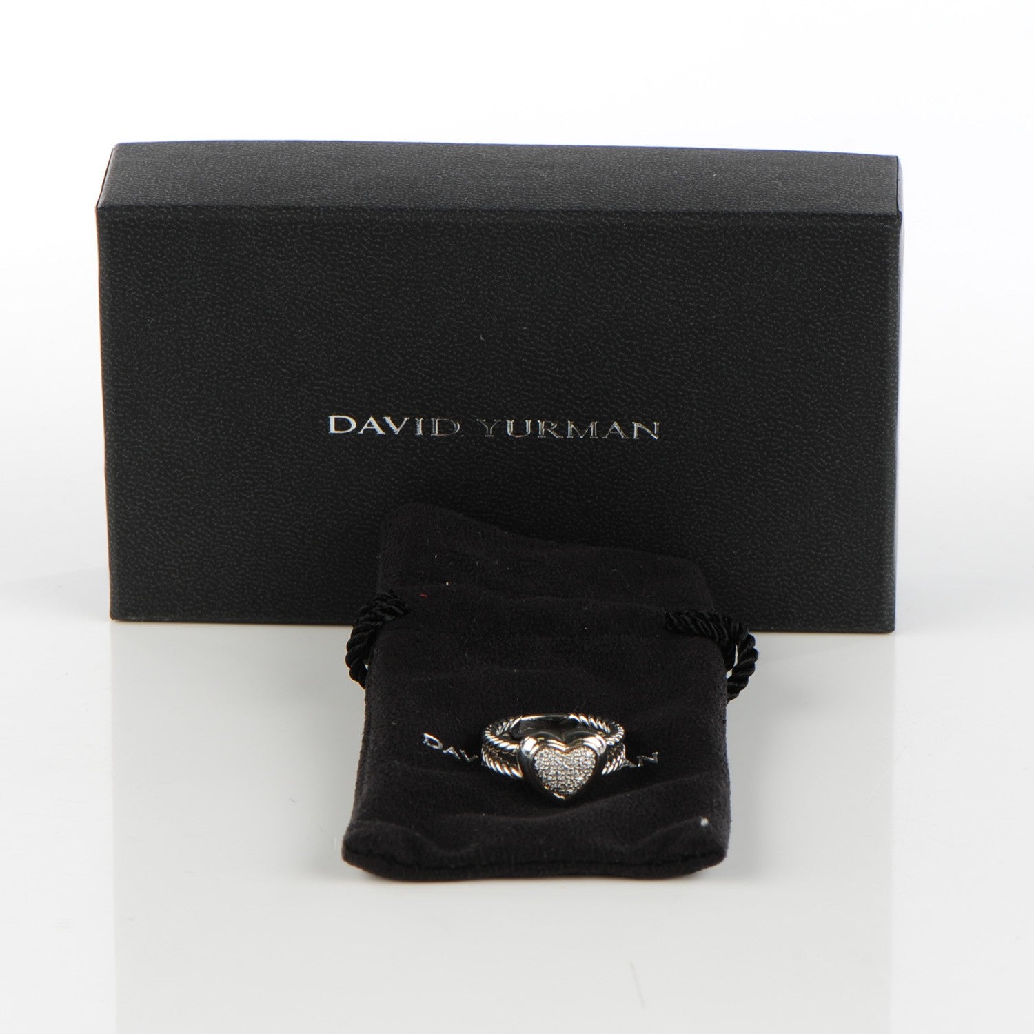 David Yurman Sterling Silver Pave Diamond 13mm Heart Cable Ring 49 5 5 of 5
