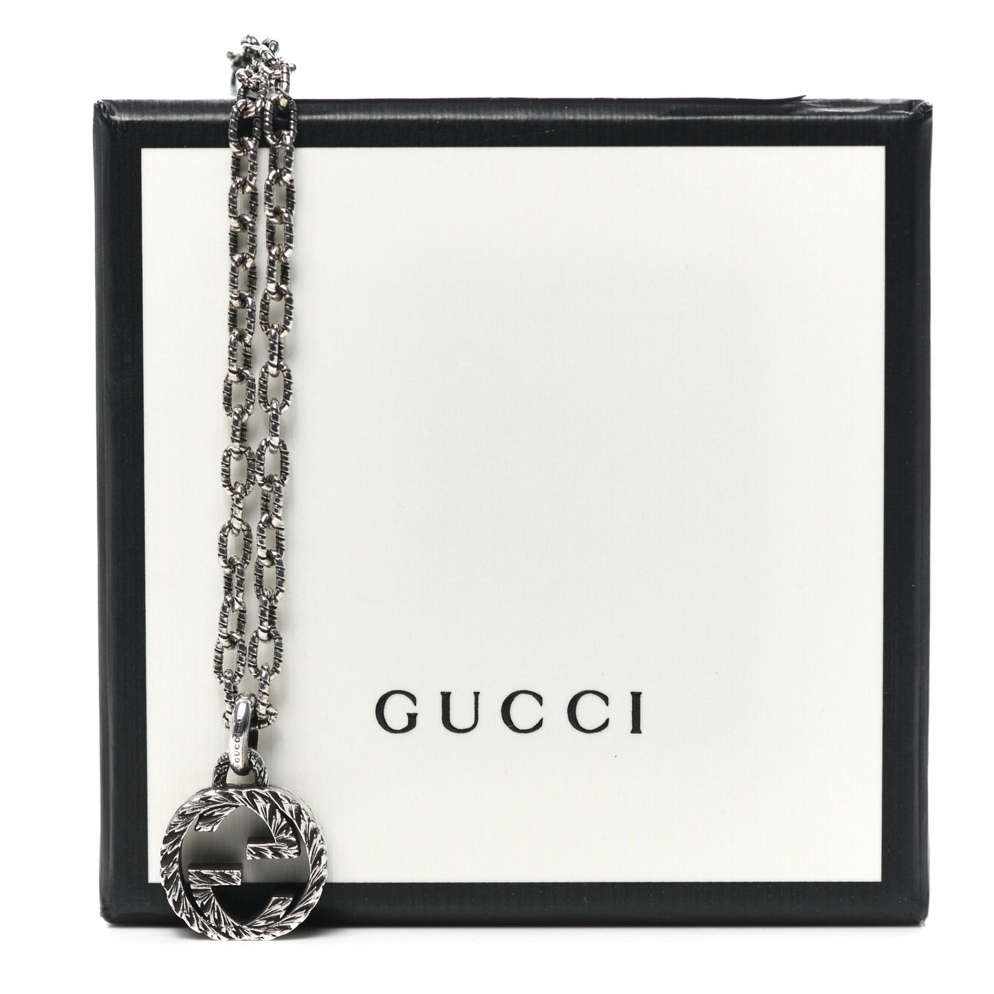 Sterling Silver Small Textured Interlocking G Pendant Necklace