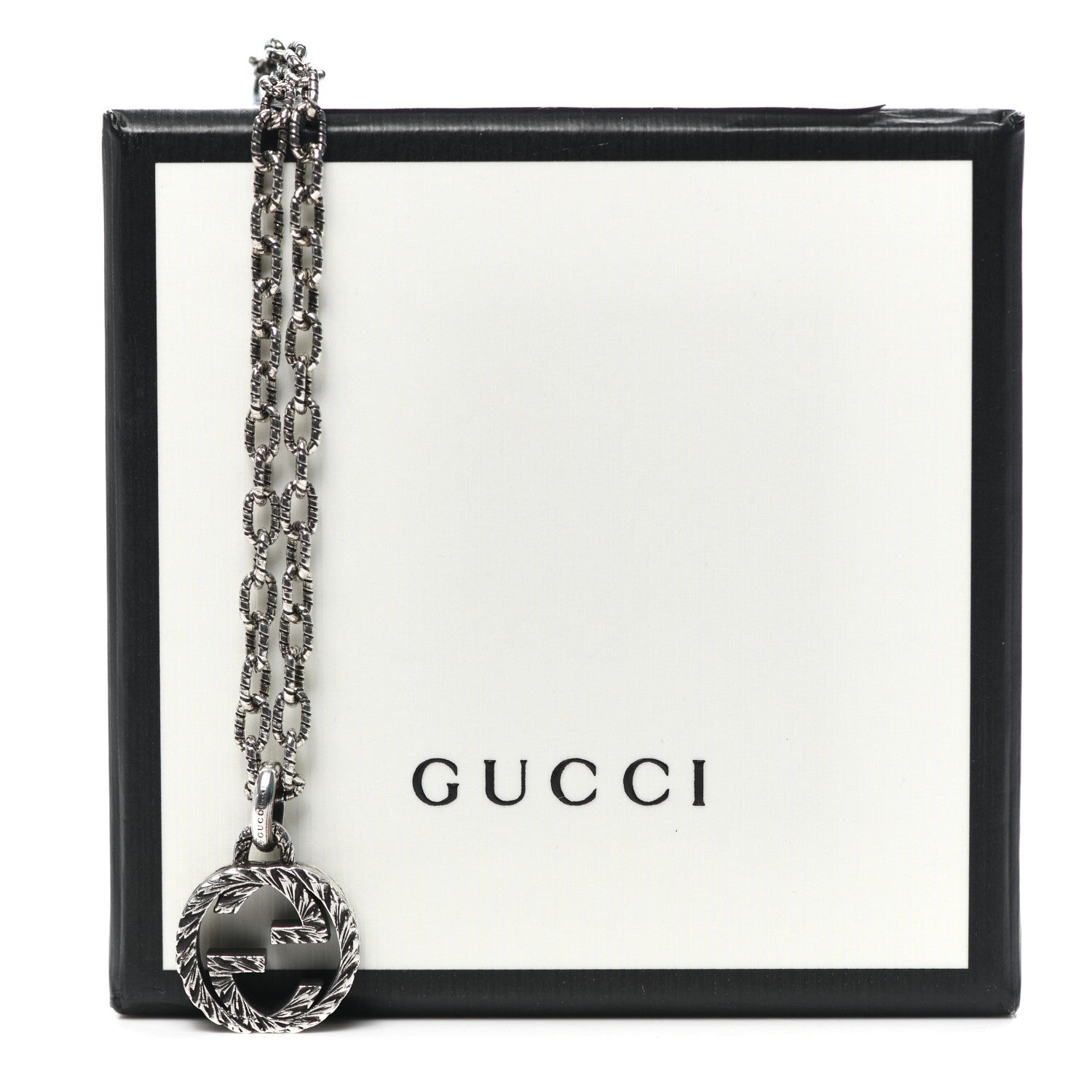 Gucci Sterling Silver Small Textured Interlocking G Pendant Necklace 7 of 7