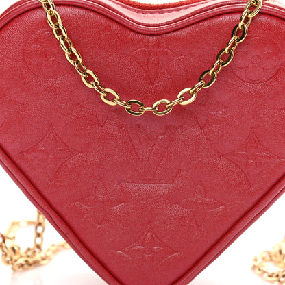 Louis Vuitton Lambskin Embossed Monogram Fall In Love Sac Coeur Heart Chain Bag Lipstick Red 7 of 9