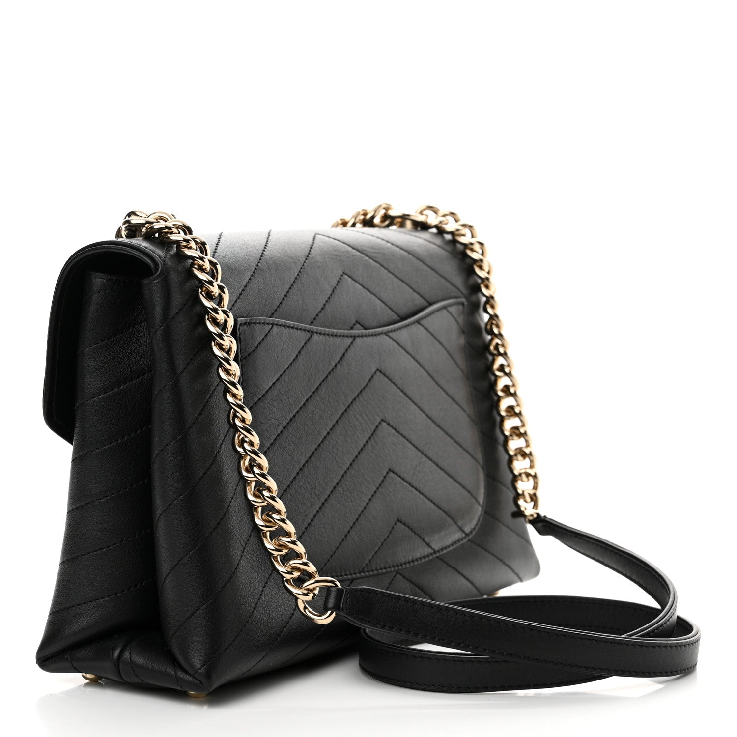 Chanel Calfskin Chevron Stitched Medium Coco Flap Bag Black 3 of 12