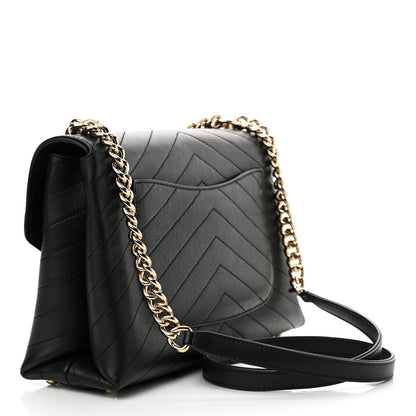 Chanel Calfskin Chevron Stitched Medium Coco Flap Bag Black 3 of 12