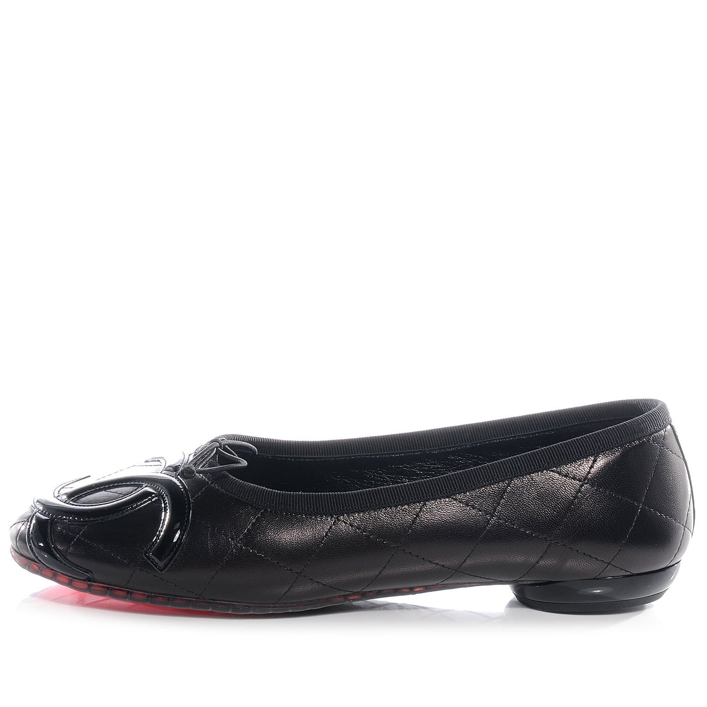 Leather Quilted Cambon Ballet Flats 40 Black