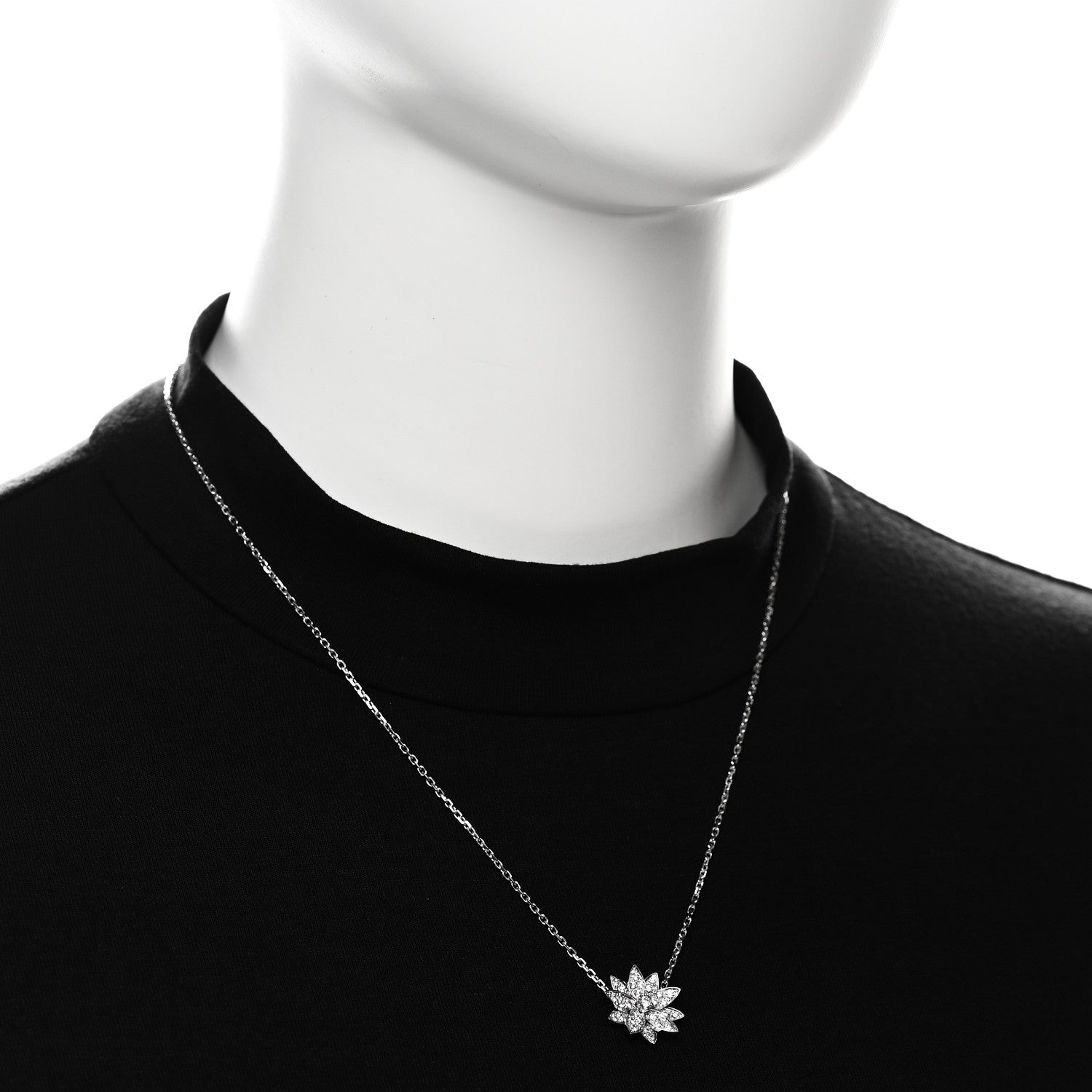 Van Cleef & Arpels 18K White Gold Diamond Small Lotus Pendant Necklace 2 of 8