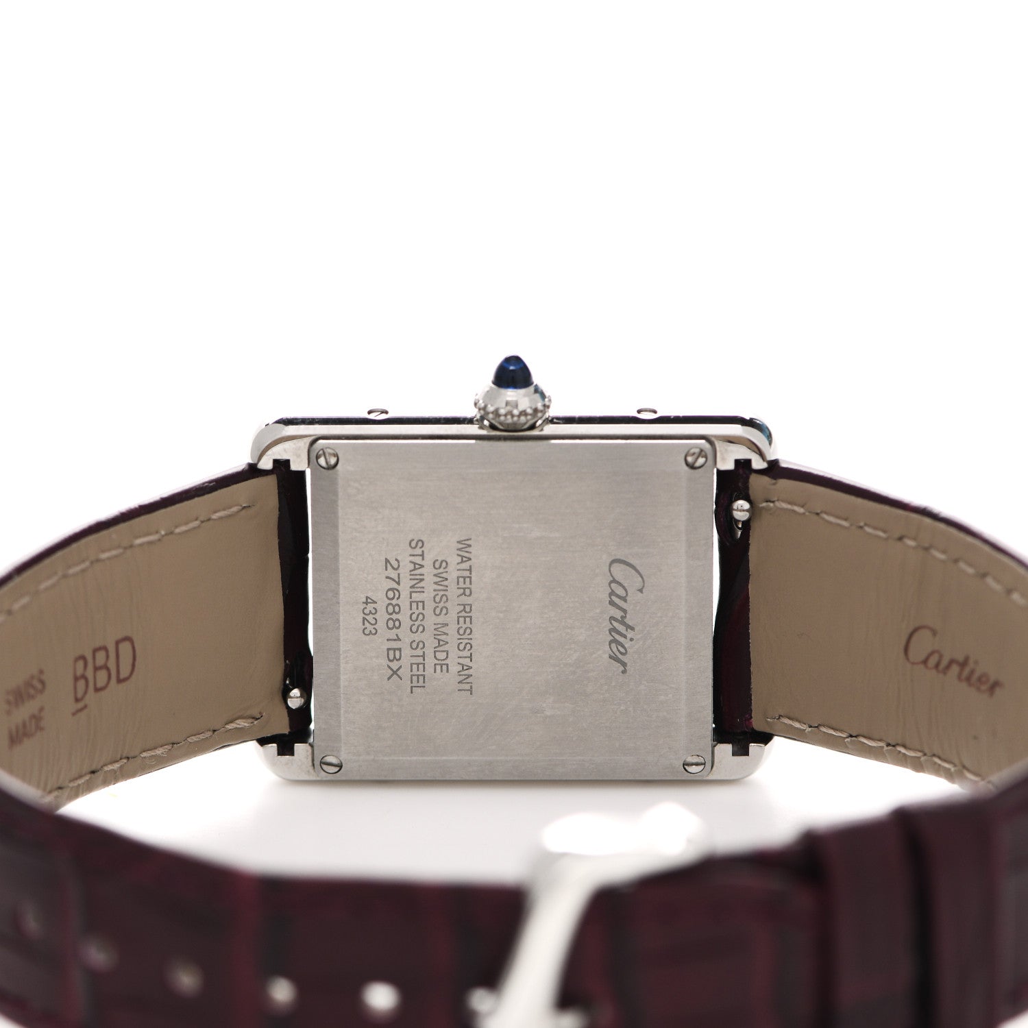 Cartier Stainless Steel Alligator 25mm Tank Must De Cartier Watch Burgundy 4 of 5