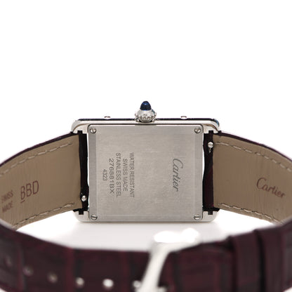 Cartier Stainless Steel Alligator 25mm Tank Must De Cartier Watch Burgundy 4 of 5