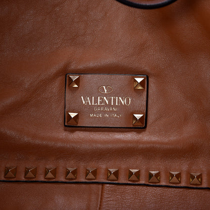 Valentino Garavani Calfskin Canvas Patchwork Medium Rockstud Reversible Tote Brown 13 of 16