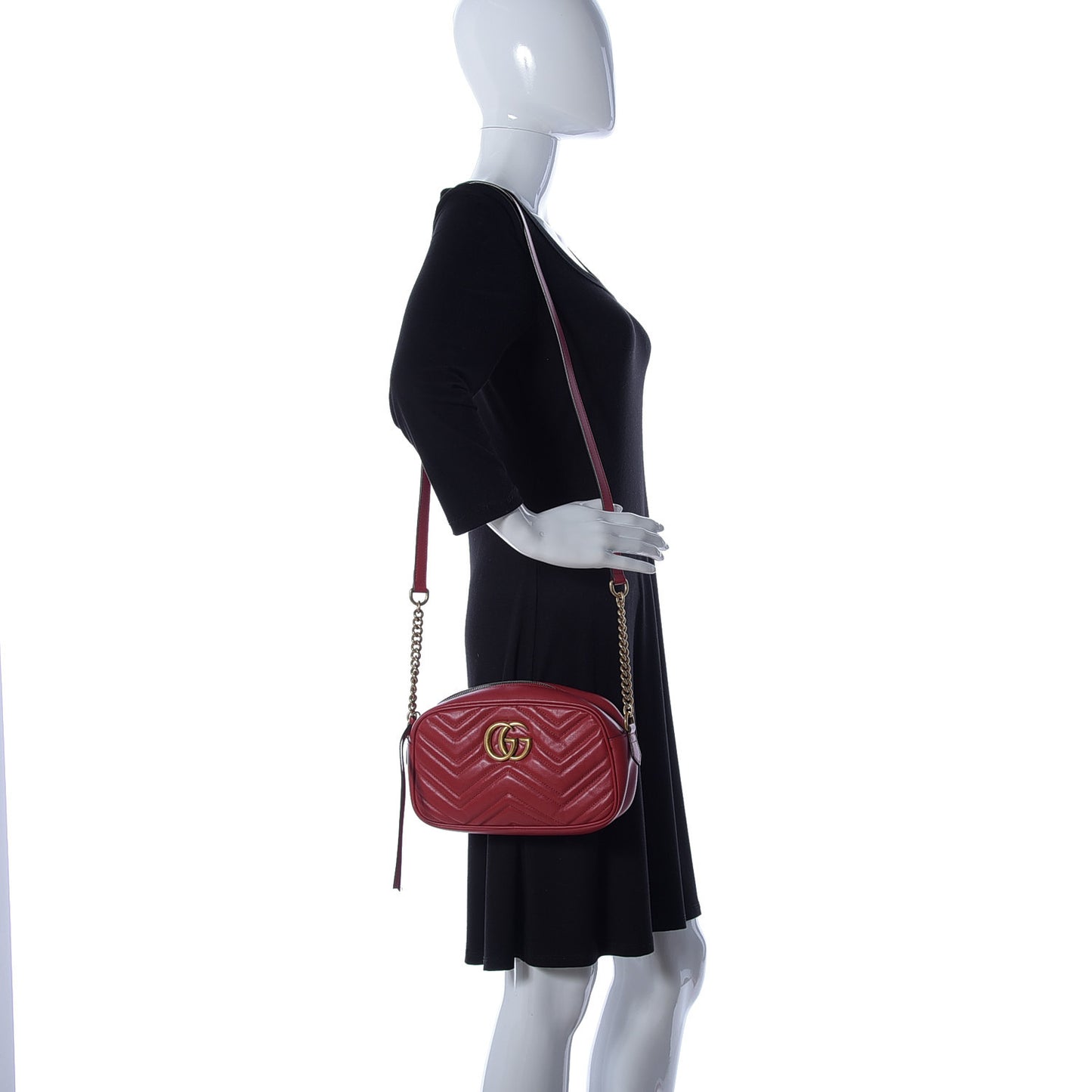Calfskin Matelasse Small GG Marmont Chain Shoulder Bag Hibiscus Red