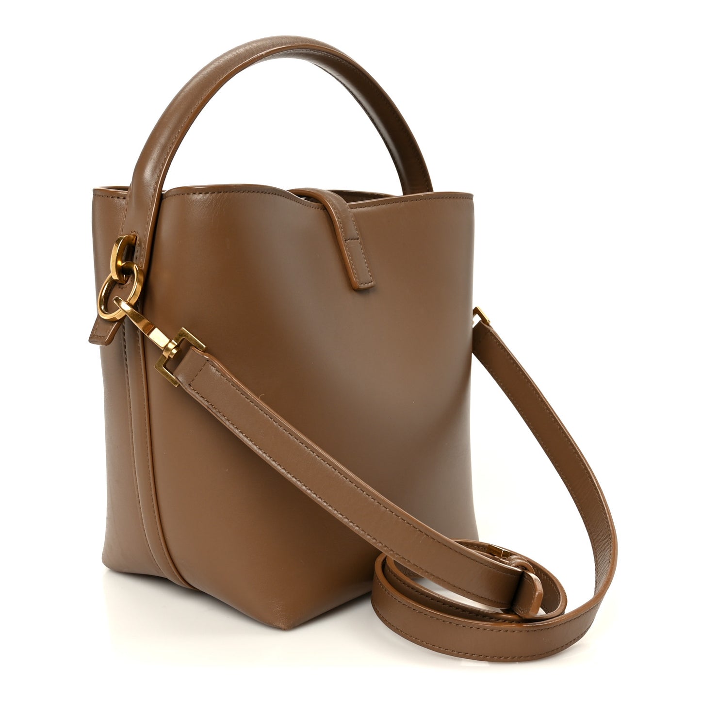 Shiny Calfskin Le 37 Small Bucket Bag Dark Cork