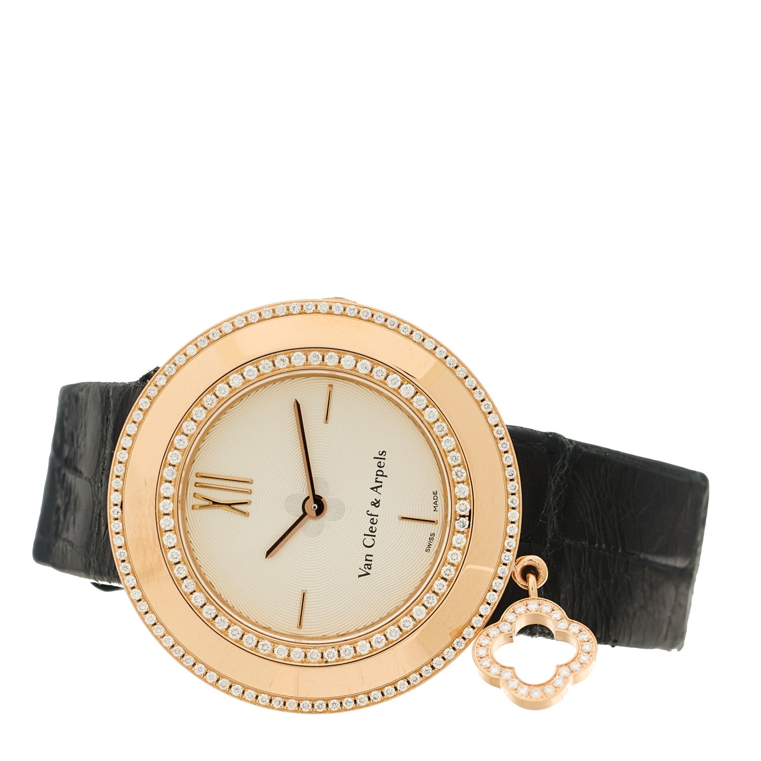 Van Cleef & Arpels 18K Rose Gold Alligator Diamond Bezel 32mm Charms Quartz Watch 2 of 9
