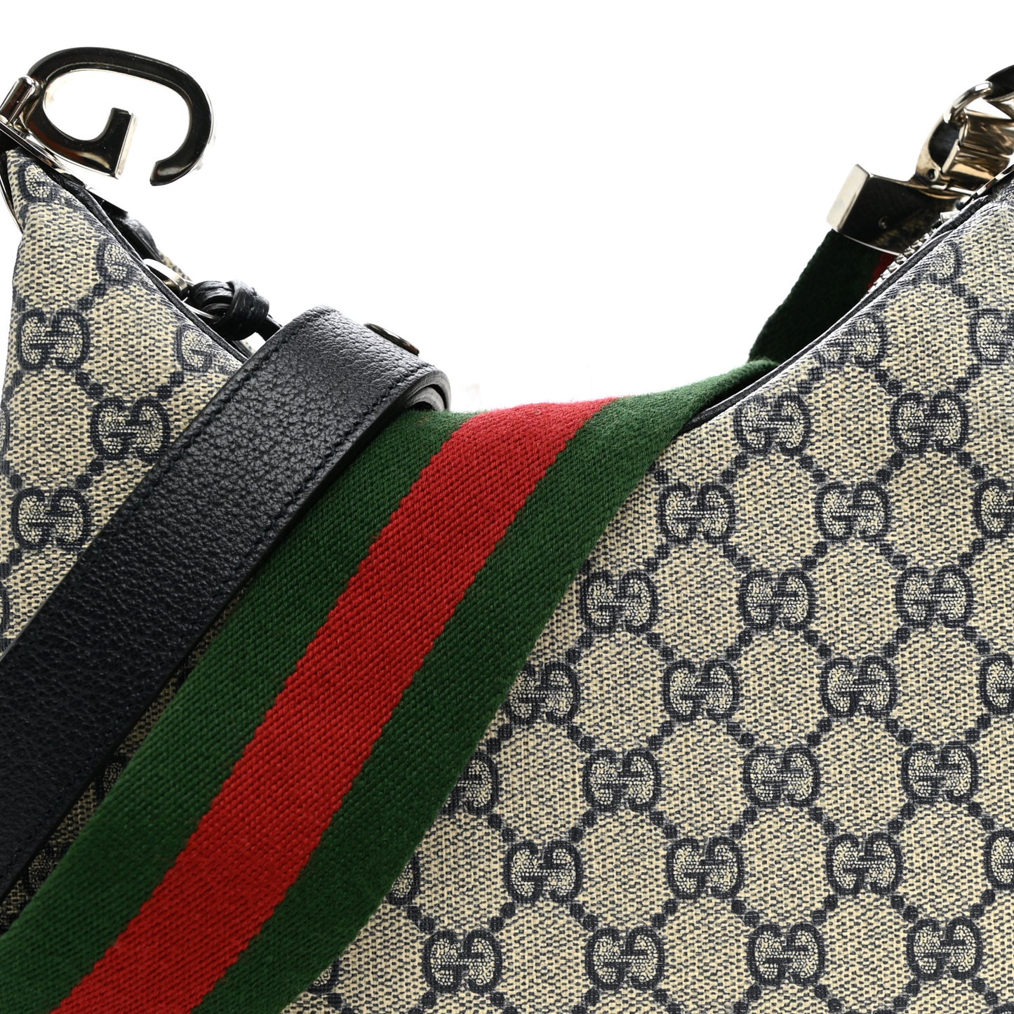 GG Supreme Monogram Textured Calfskin Web Small Attache Shoulder Bag Beige Blue