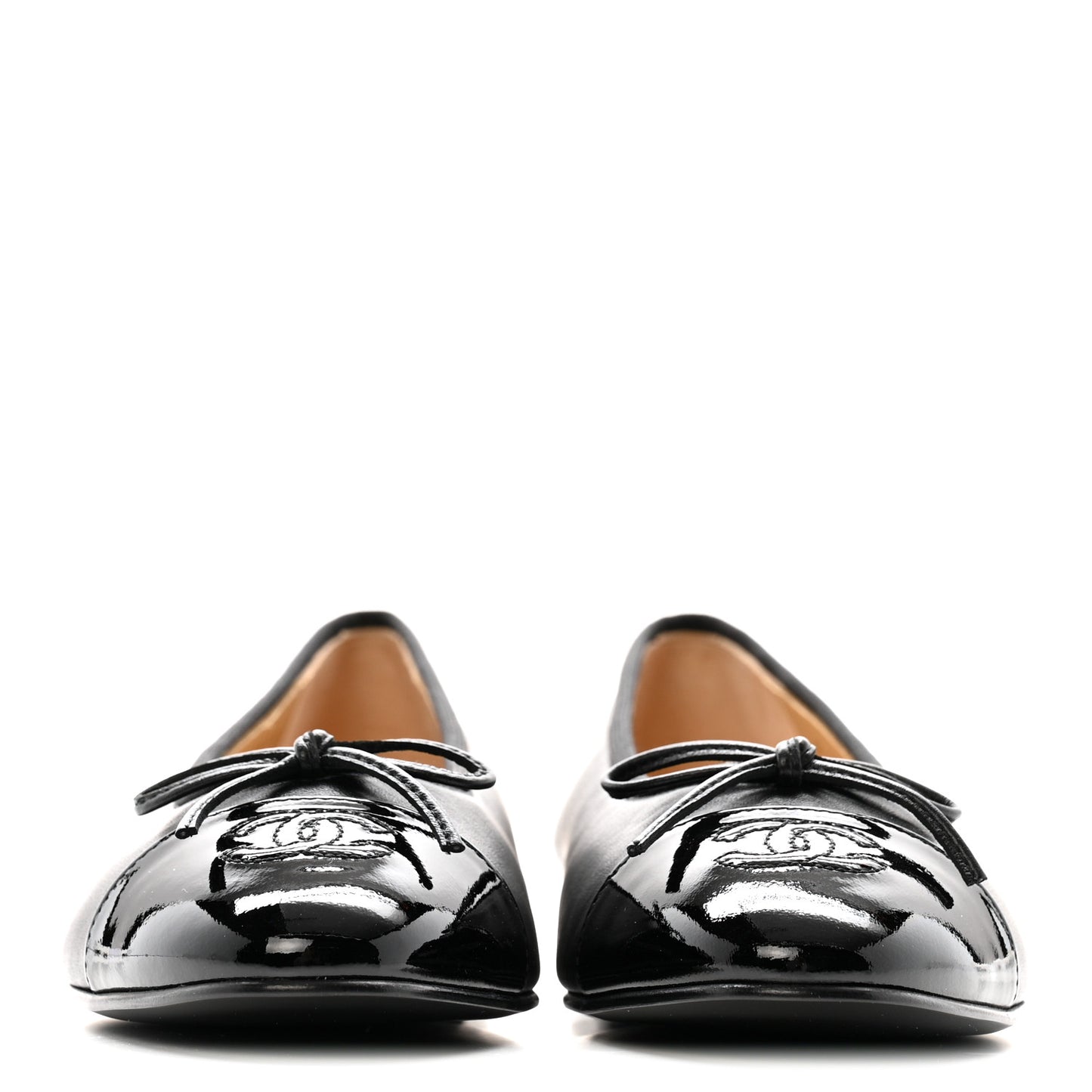 Lambskin Patent Cap Toe Ballerina Flats 39.5 Black