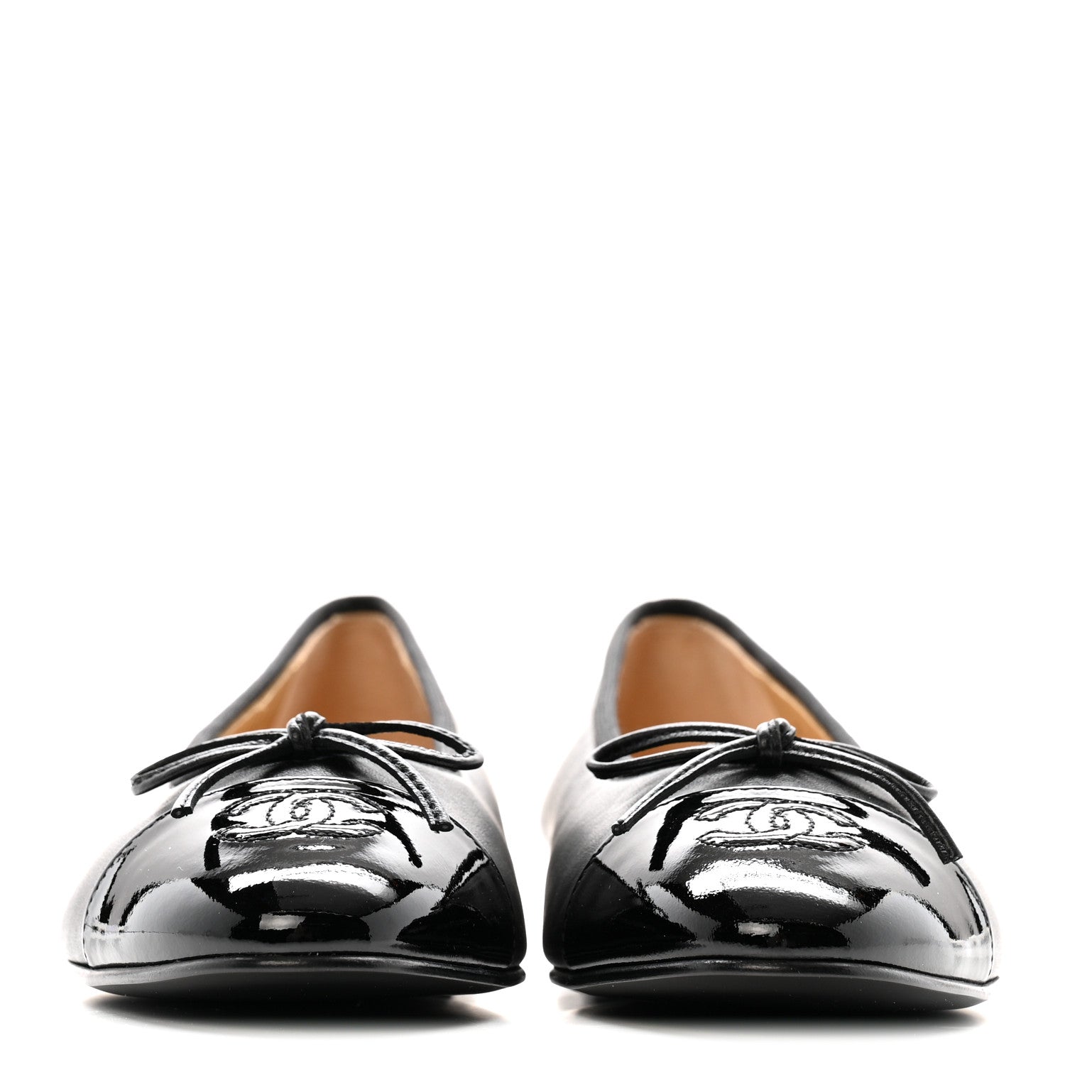 Chanel Lambskin Patent Cap Toe Ballerina Flats 39.5 Black 3 of 10